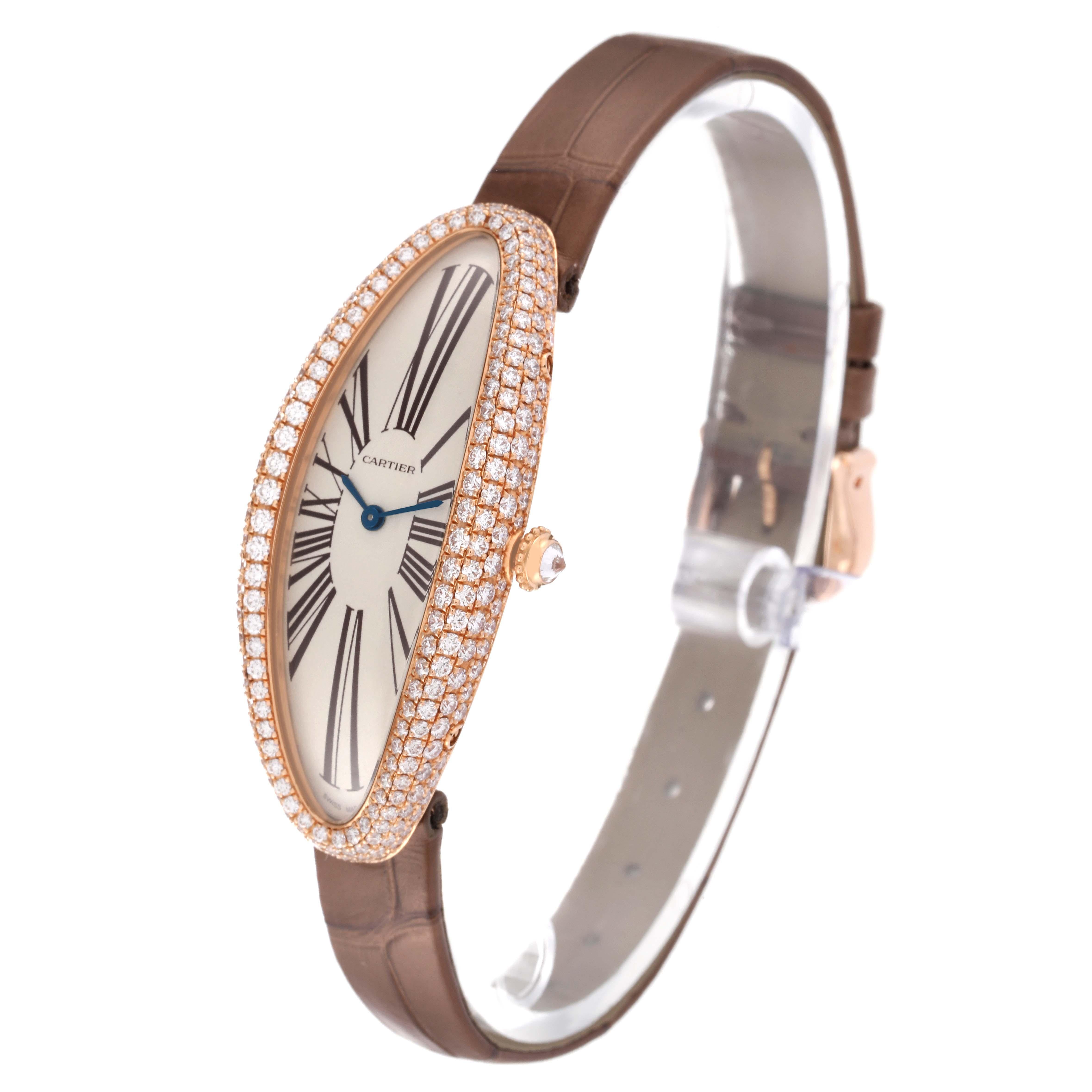 Cartier Baignoire Allongee Rose Gold Diamond Ladies Watch WJBA0006 For Sale 4