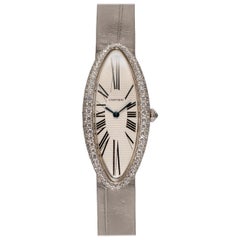 Cartier Baignoire Allongée WB510931 Weißes Zifferblatt 18k WG Handaufzug