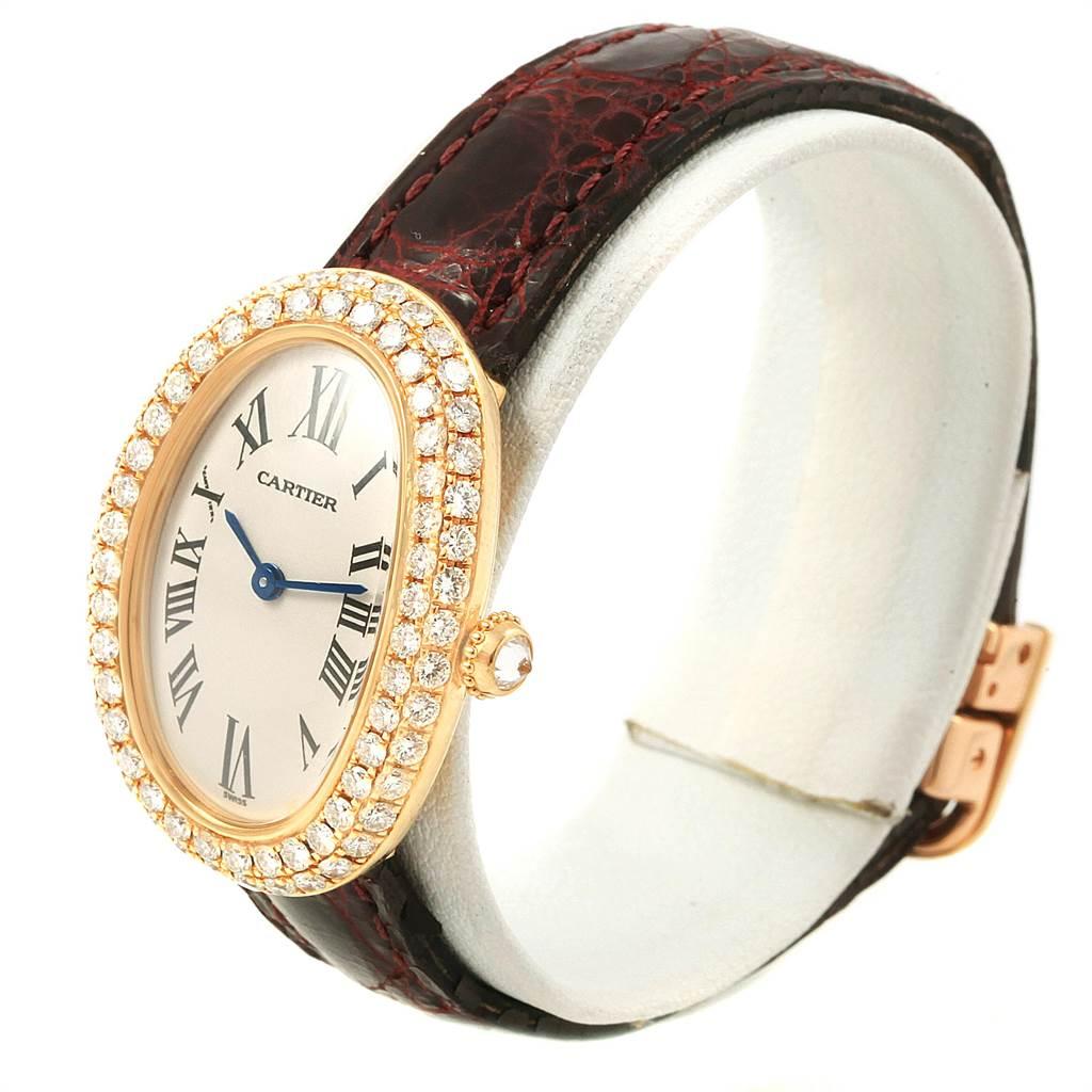 Cartier Baignoire Burgundy Strap Yellow Gold Diamond Ladies Watch 1954 1