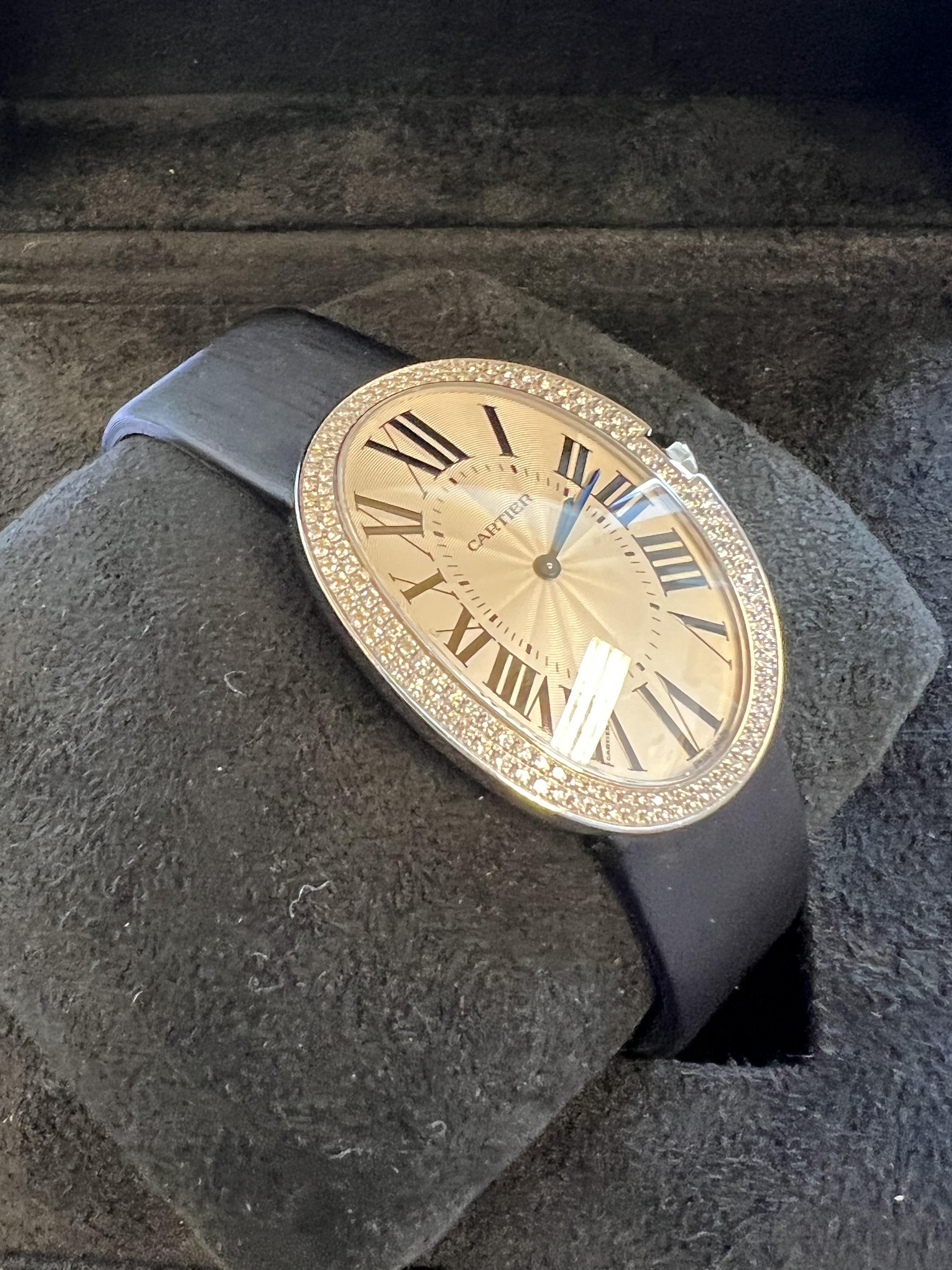 Round Cut Cartier Baignoire Certified Mint Complete Set With Original Receipt White Gold For Sale