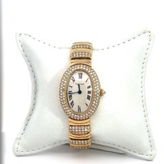 Cartier Baignoire Diamond Bezel & Band 18K Gold Watch Box & Papers