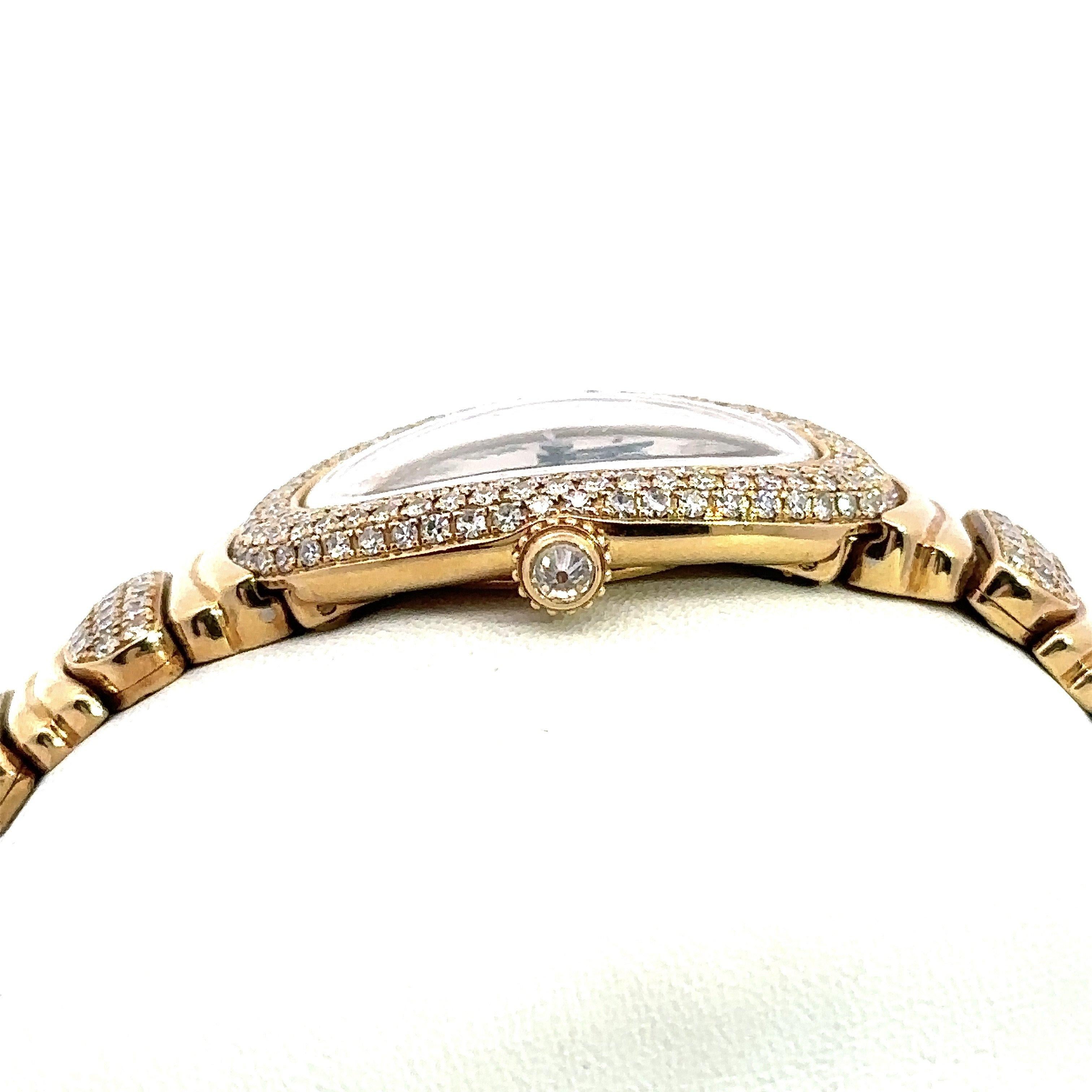 Modernist Cartier Baignoire Diamond Bezel & Band 18K Gold Watch Box & Papers