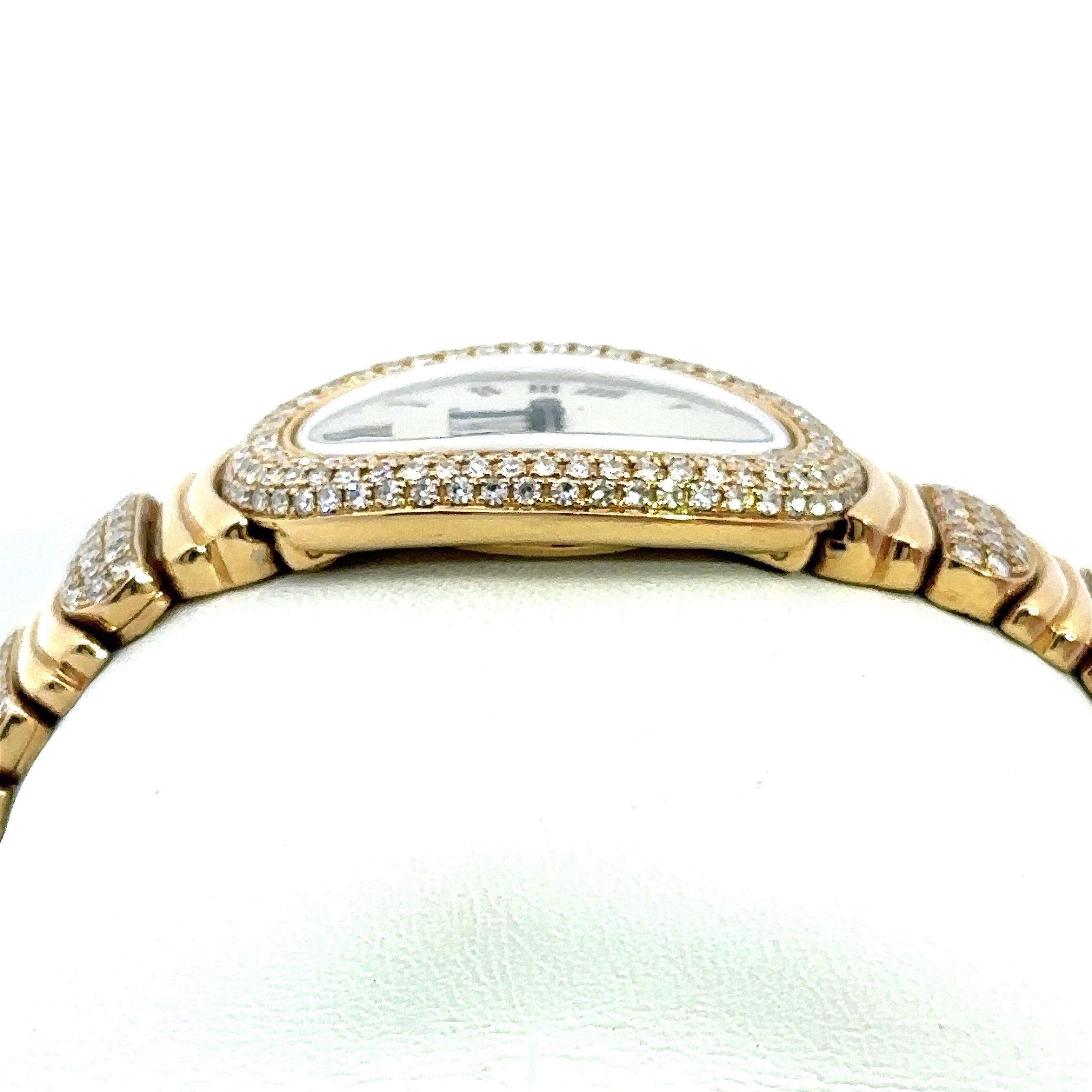 Round Cut Cartier Baignoire Diamond Bezel & Band 18K Gold Watch Box & Papers