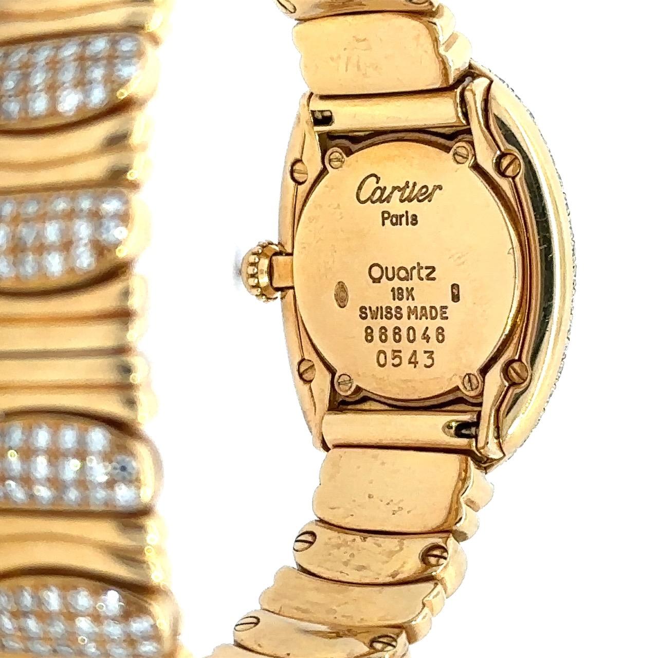 Cartier Baignoire Diamond Bezel & Band 18K Gold Watch Box & Papers In Good Condition In Los Angeles, CA