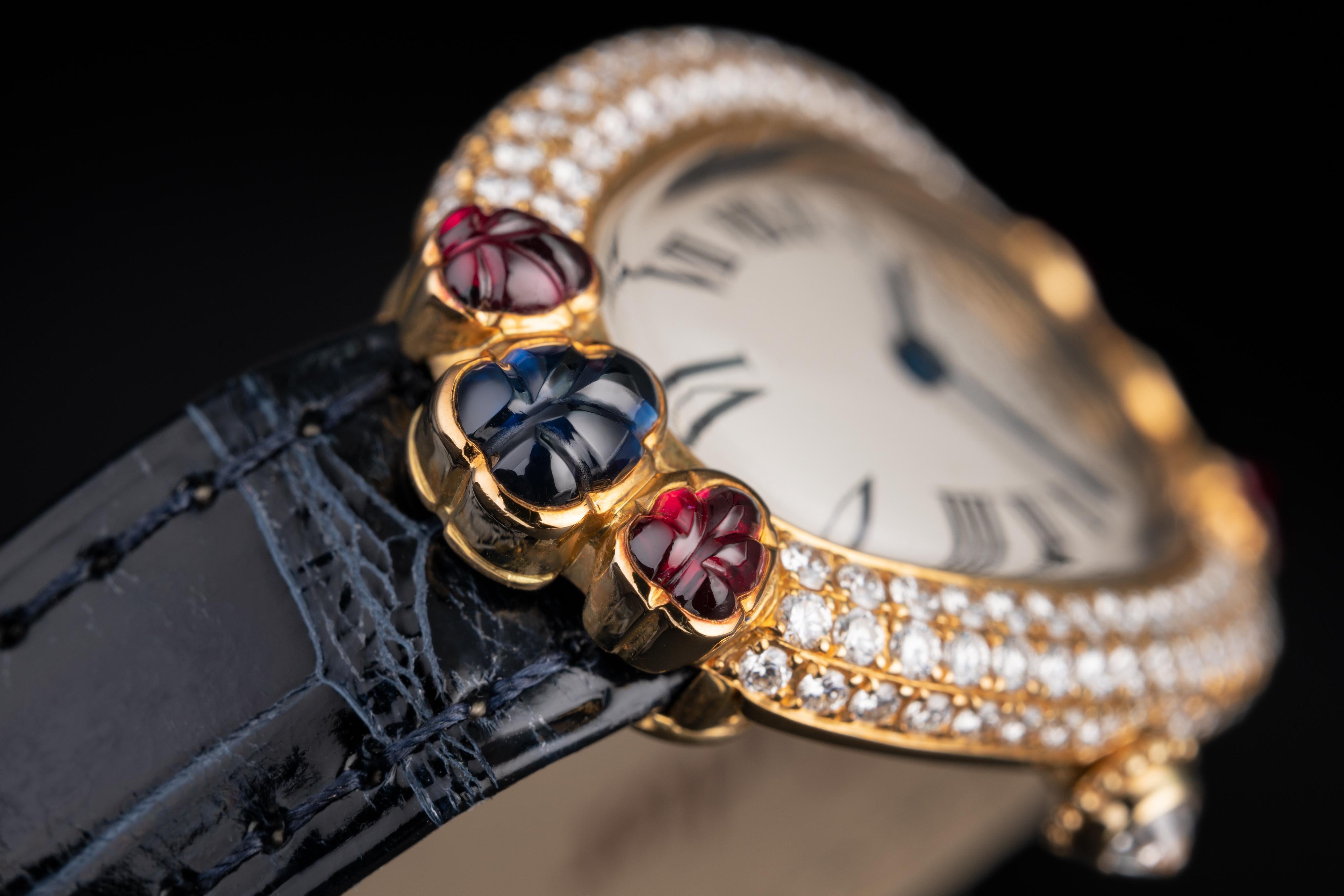 Brilliant Cut Cartier Baignoire Diamond, Ruby and Sapphire set