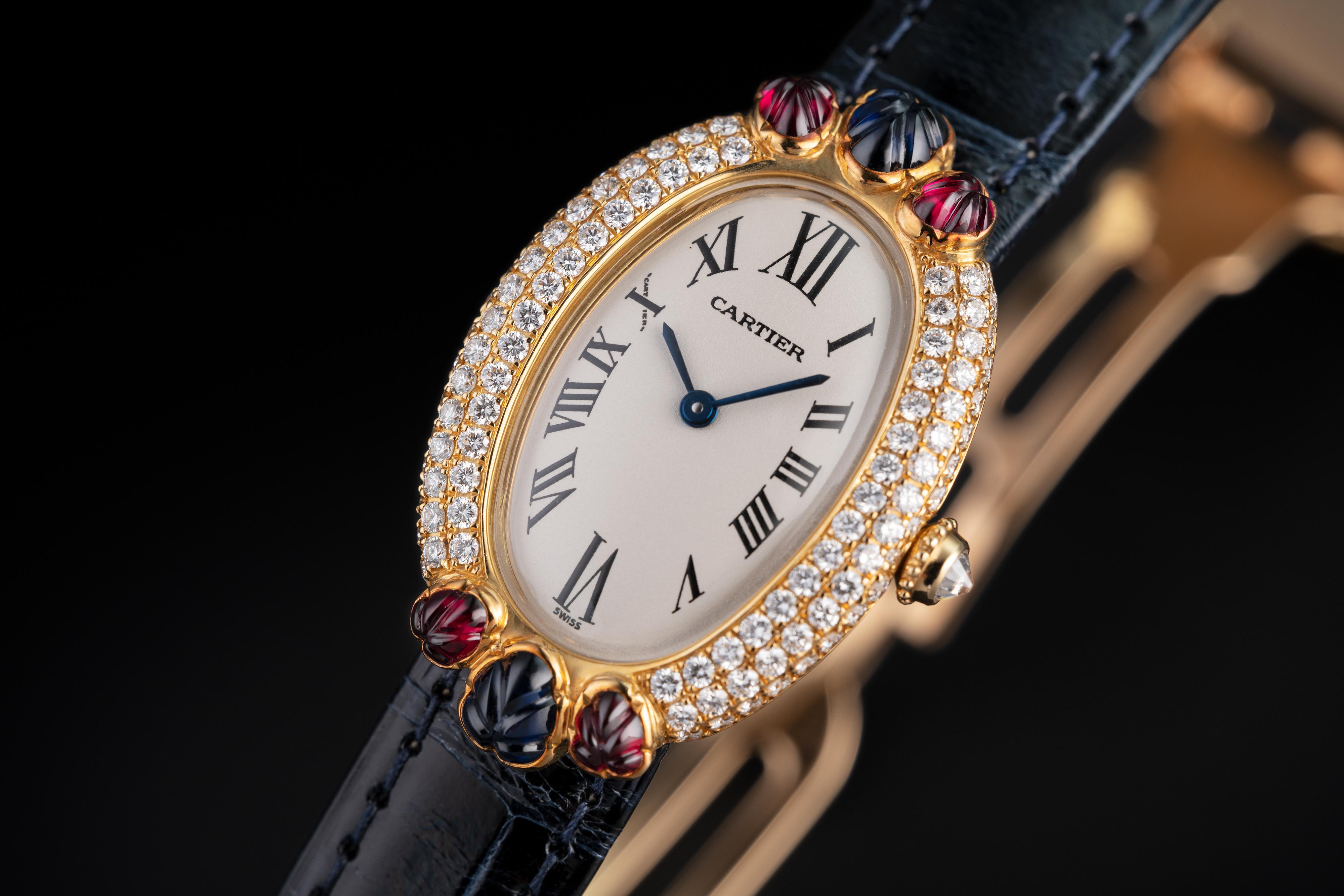 Cartier Baignoire Diamond, Ruby and Sapphire set In Excellent Condition In London, GB