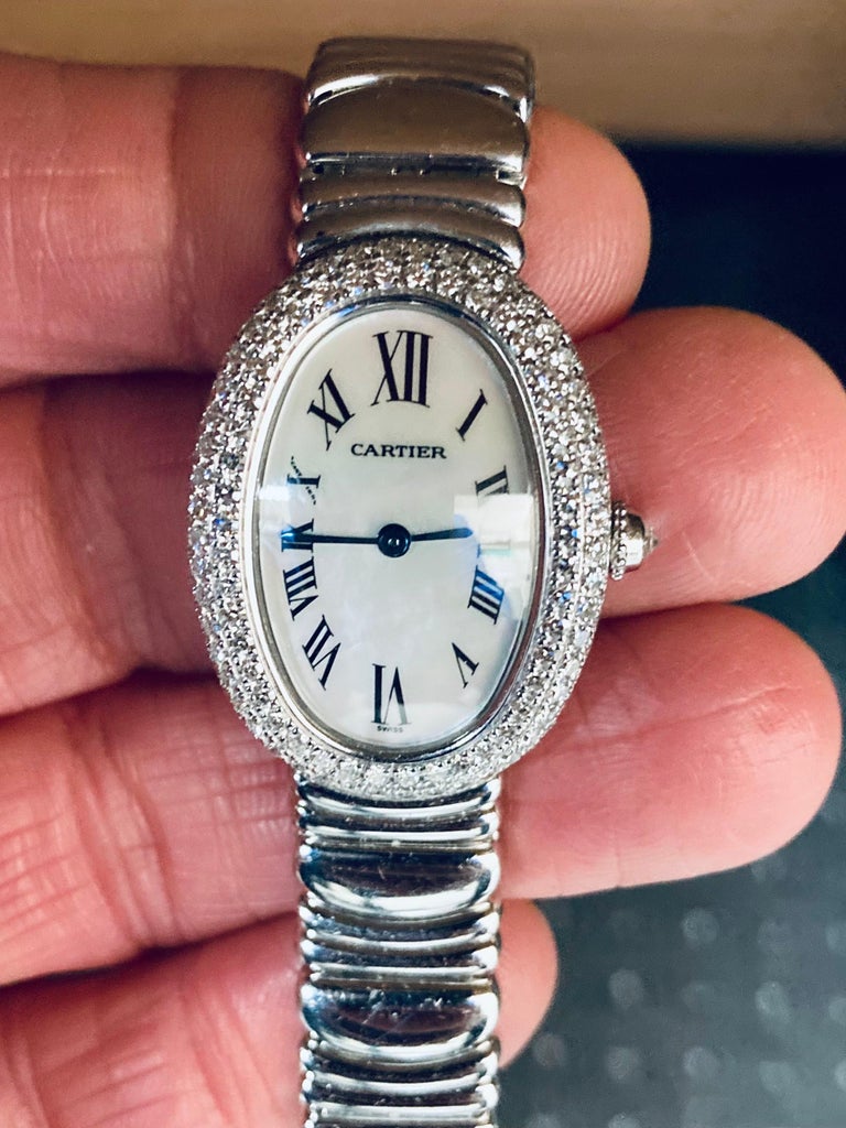 Cartier Baignoire Diamond White Gold Wristwatch at 1stDibs