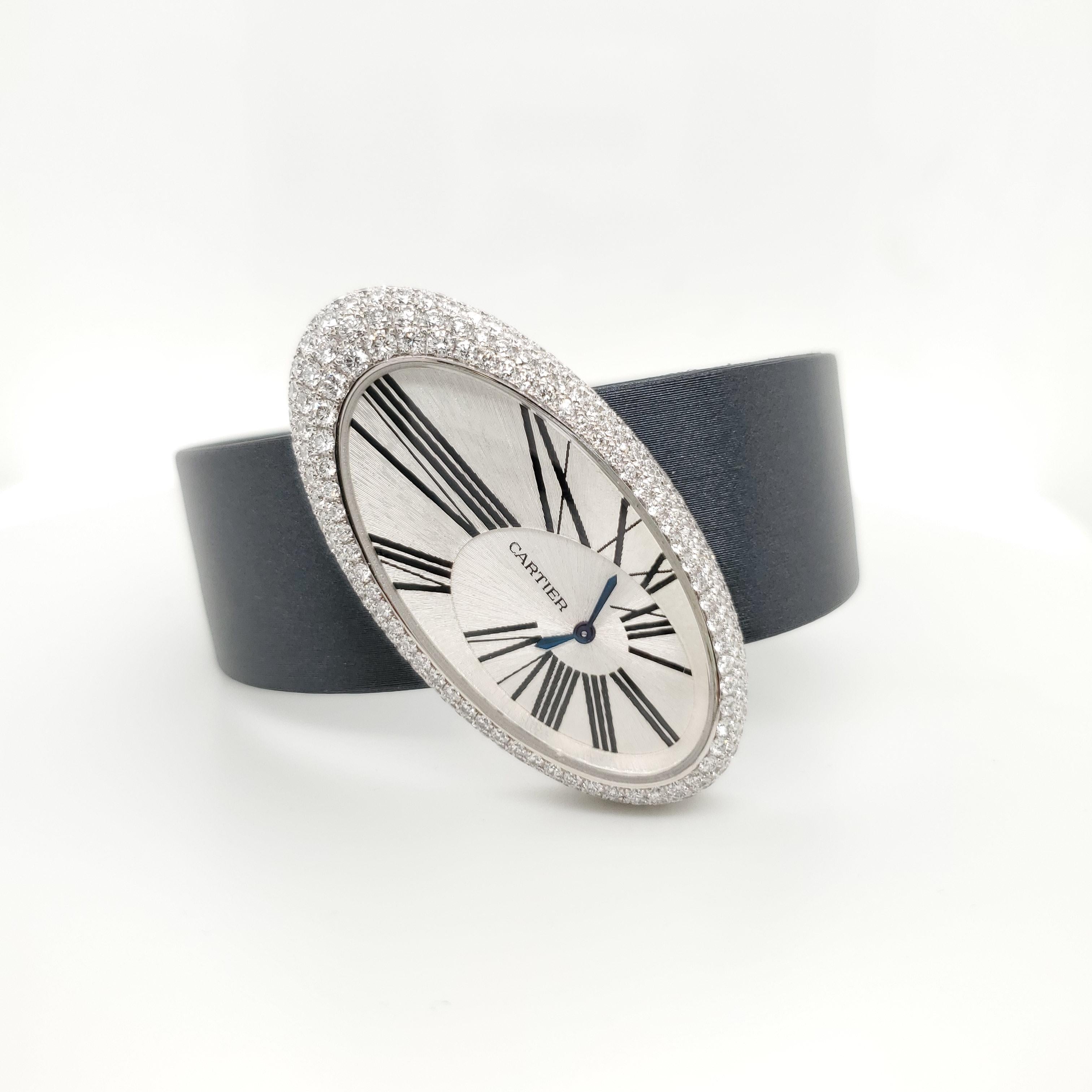 Round Cut Cartier Baignoire Hypnose Diamond Ladies Watch on Satin Strap