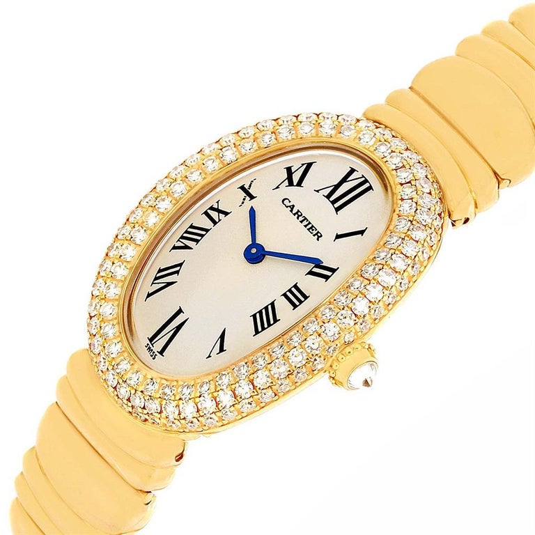 Cartier Baignoire Joaillerie 18 Karat Yellow Gold Diamond Ladies Watch ...