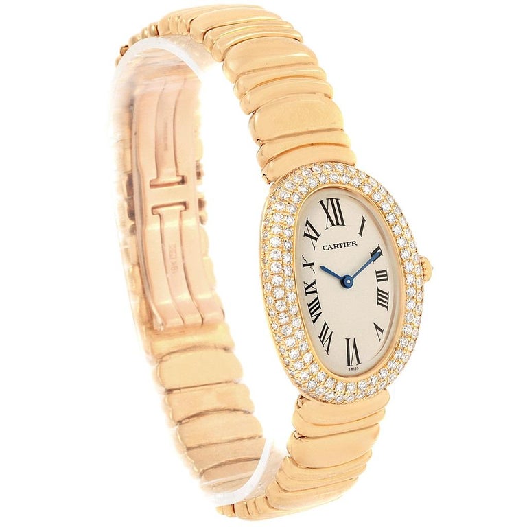 Cartier Baignoire Joaillerie 18 Karat Yellow Gold Diamond Ladies Watch 1950 For Sale At 1stdibs