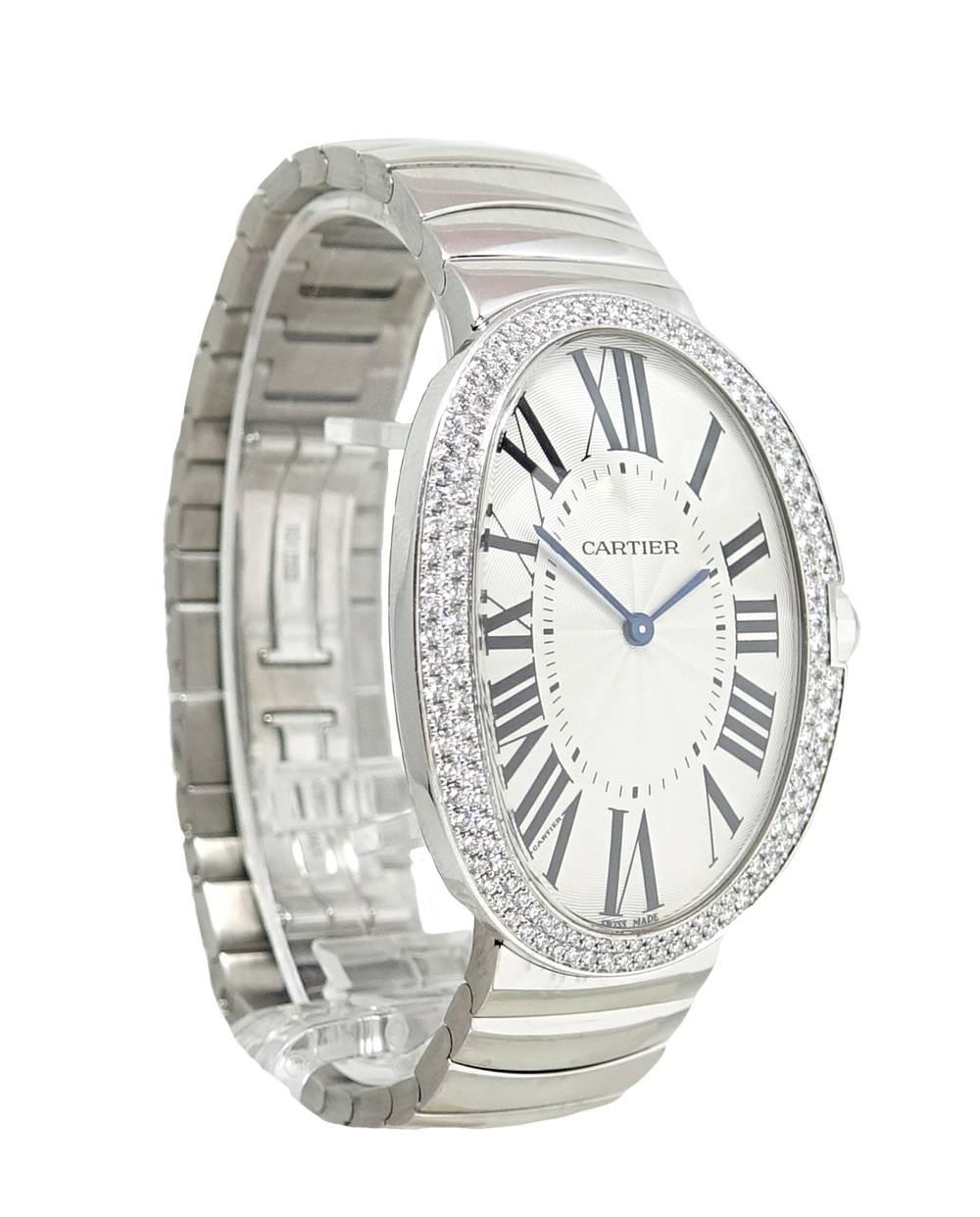 Cartier Baignoire Large Diamond Bezel White Gold Wristwatch WB520010 In New Condition In Naples, FL