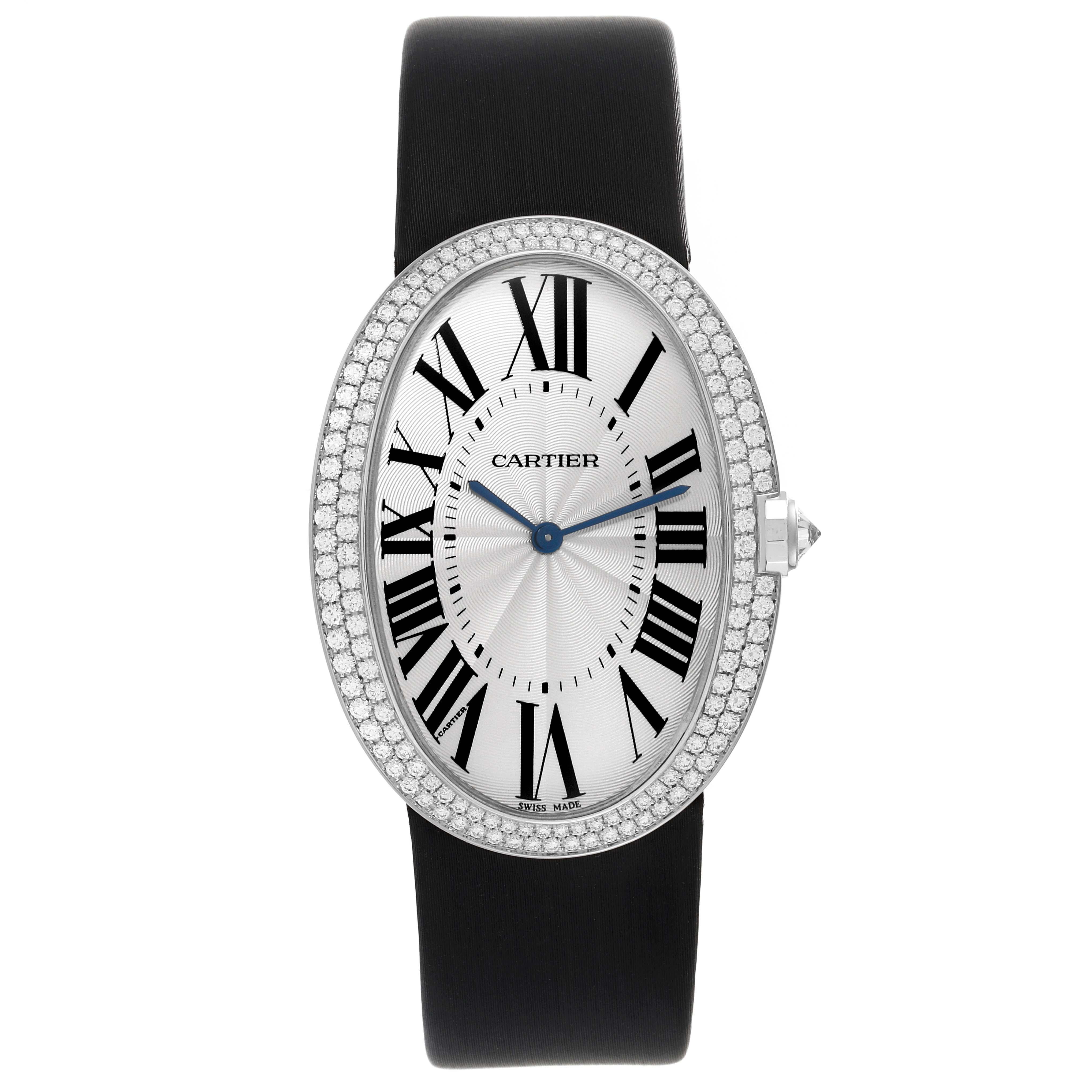 Cartier Baignoire Large White Gold Diamond Ladies Watch WB520009 Box Card In Excellent Condition For Sale In Atlanta, GA