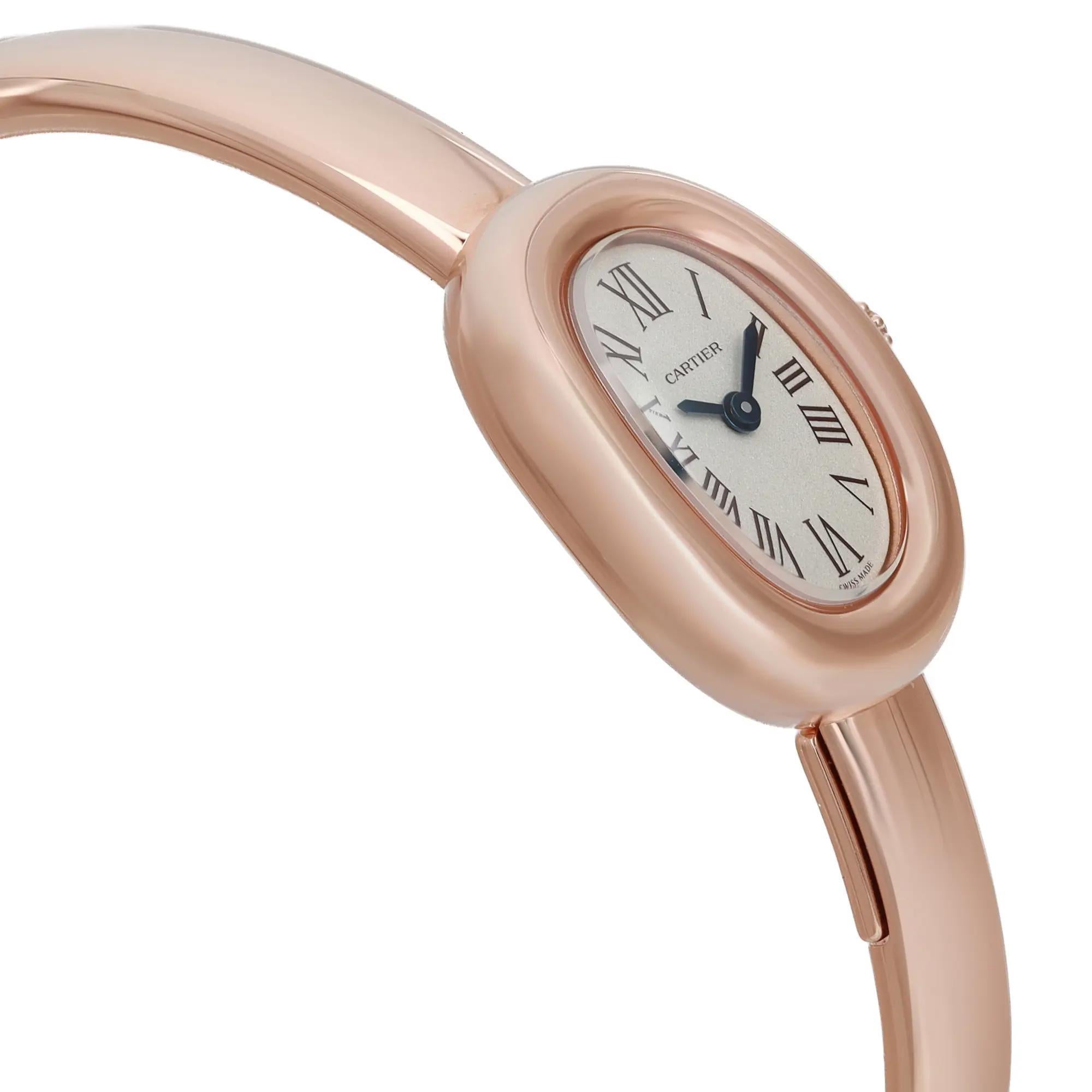 De las mujeres Reloj de cuarzo Cartier Baignoire Mini para señora, esfera plateada, oro rosa de 18 quilates WGBA0036