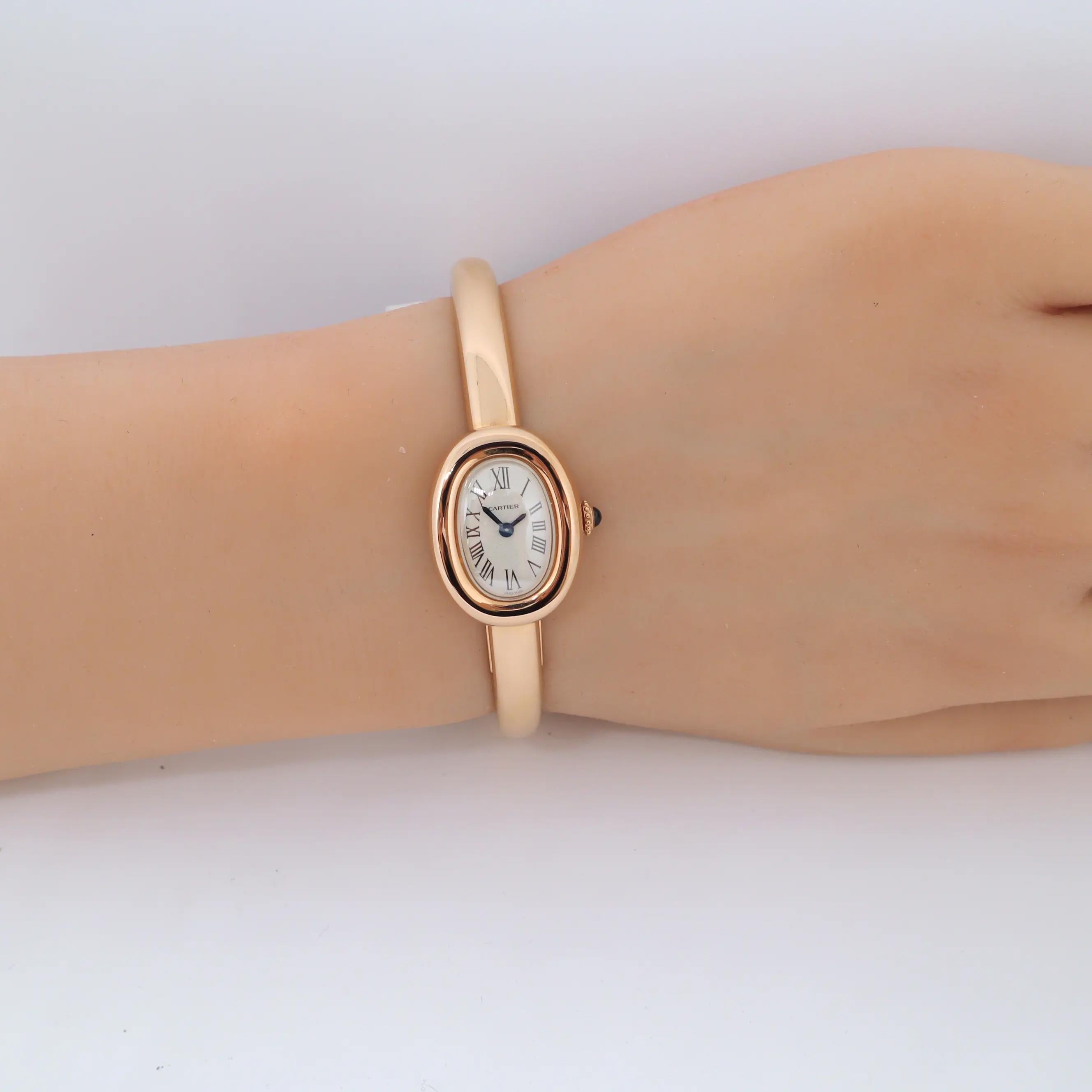 Reloj de cuarzo Cartier Baignoire Mini para señora, esfera plateada, oro rosa de 18 quilates WGBA0036 2