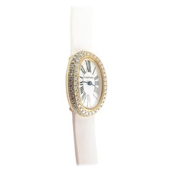 Cartier Baignoire Mini Diamond 18 Karat Gold Oval Ladies Watch Pink Satin Band