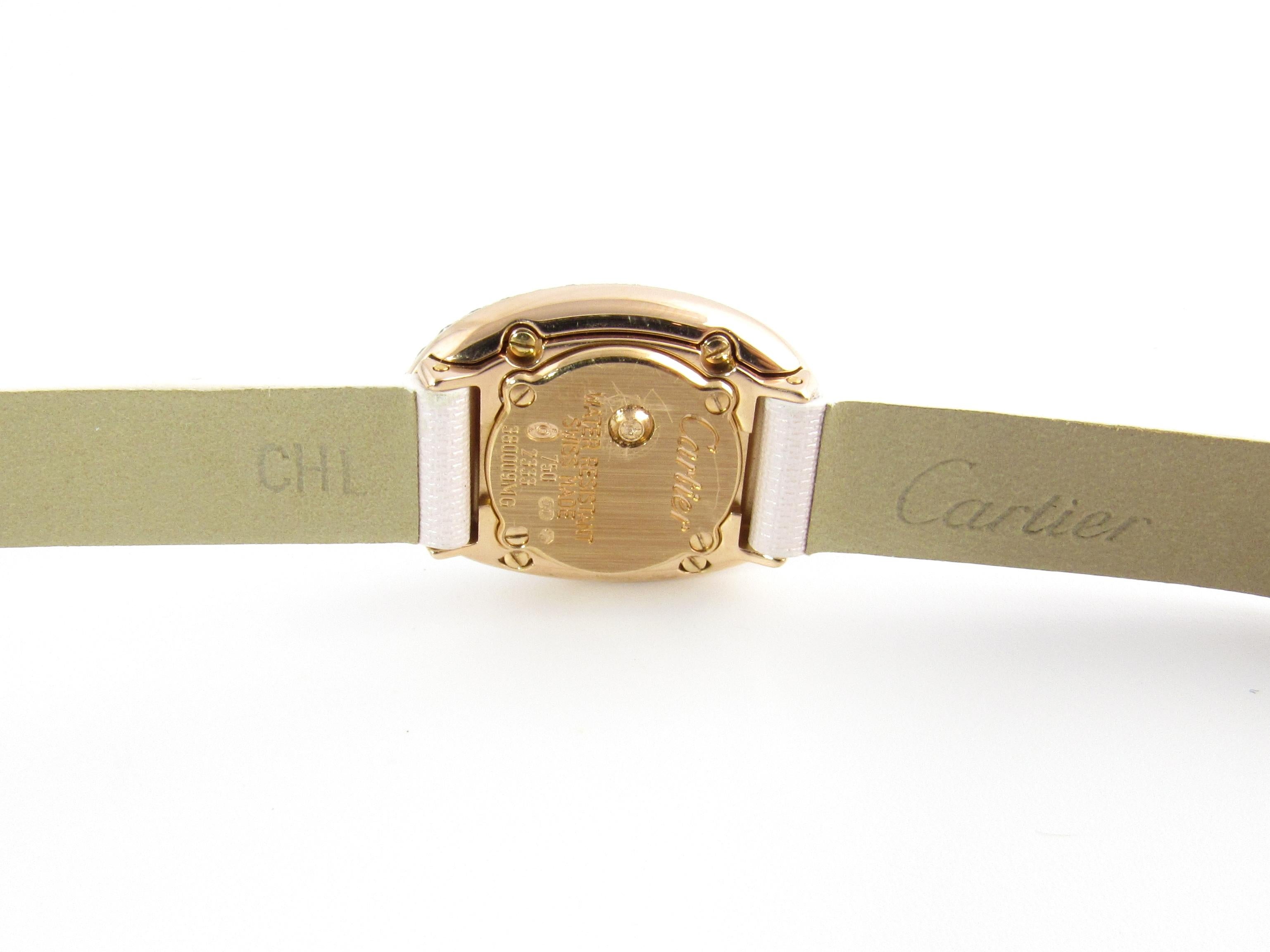 Cartier Baignoire Mini Diamond Montre Femme Or 18 Carats Ovale Bracelet Satin Rose Bon état à Washington Depot, CT