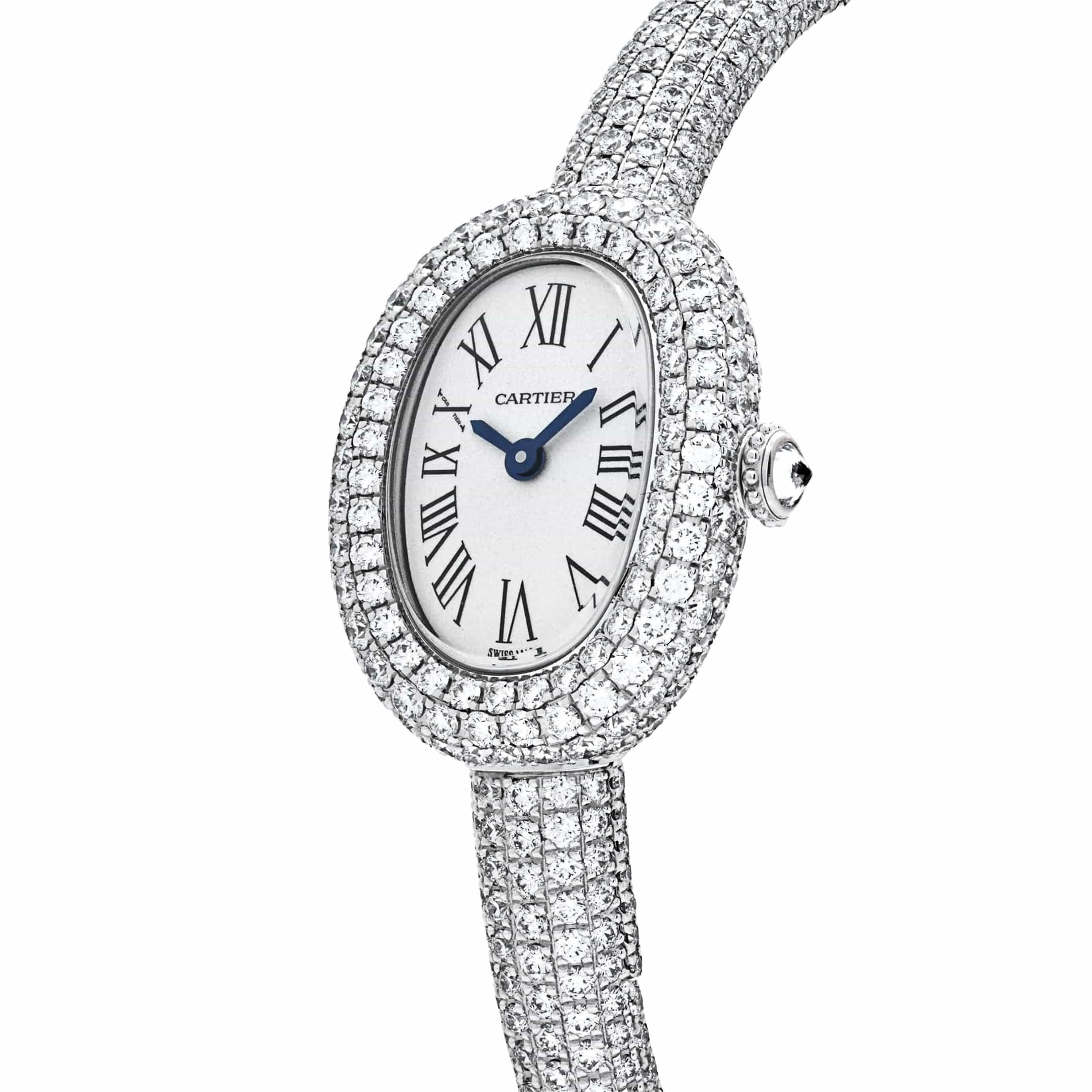 Taglio rotondo Cartier Baignoire Mini HPI01773 Oro bianco rodiato con diamanti al quarzo (2025) in vendita