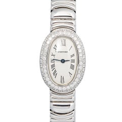 Cartier Baignoire MINI W15133L2, 18 Karat Weißgold, Lünette mit Diamanten, weißes Zifferblatt, Quarzwerk, 18 mm