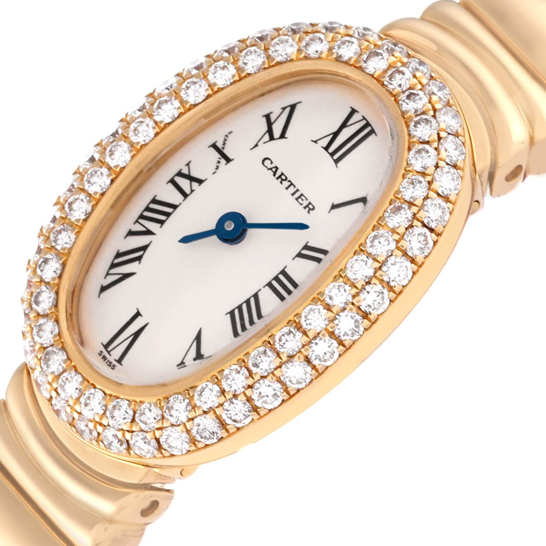 Cartier Baignoire Mini Yellow Gold Diamond Ladies Watch WB5094D8 In Excellent Condition In Atlanta, GA