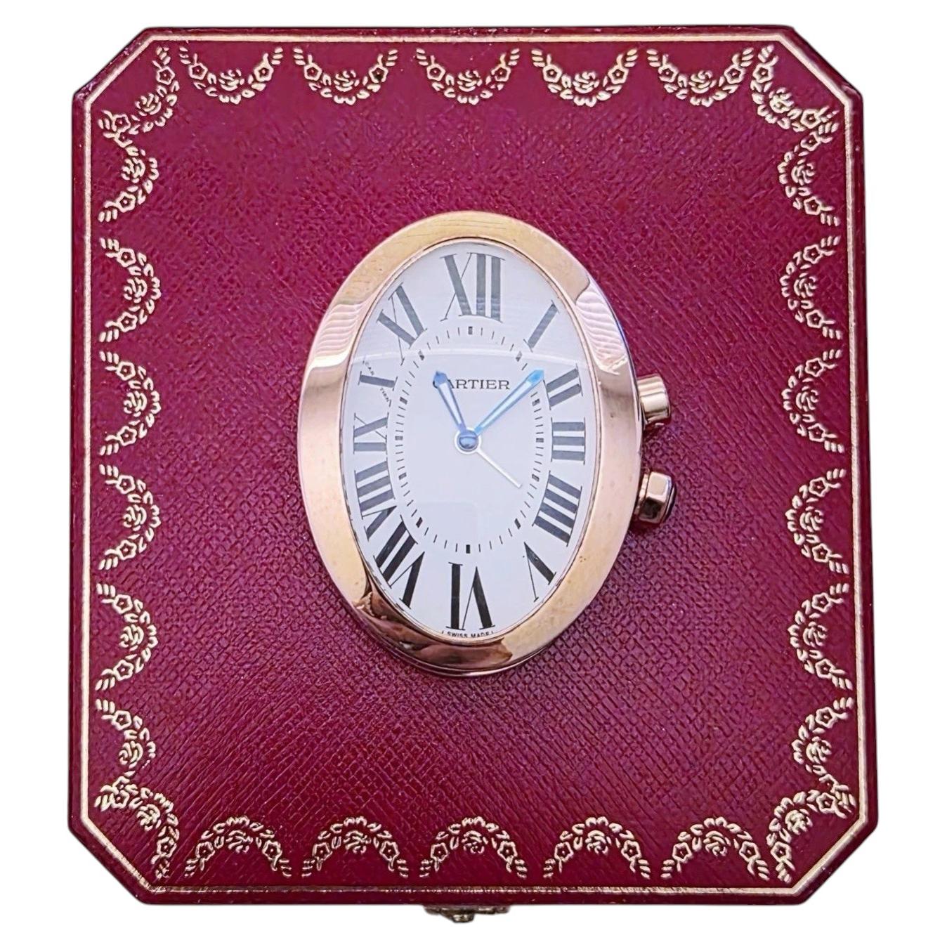 Cartier Baignoire Oval Gold-Tone Roman Numeral Travel Desk Clock with Box