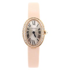 Cartier Baignoire Quartz Watch Rose Gold and Satin with Diamond Bezel 18