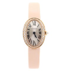 Cartier Baignoire Quartz Watch Rose Gold and Satin with Diamond Bezel 18