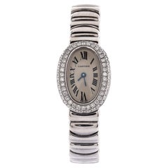 Cartier Baignoire Quartz Watch White Gold with Diamond Bezel 18