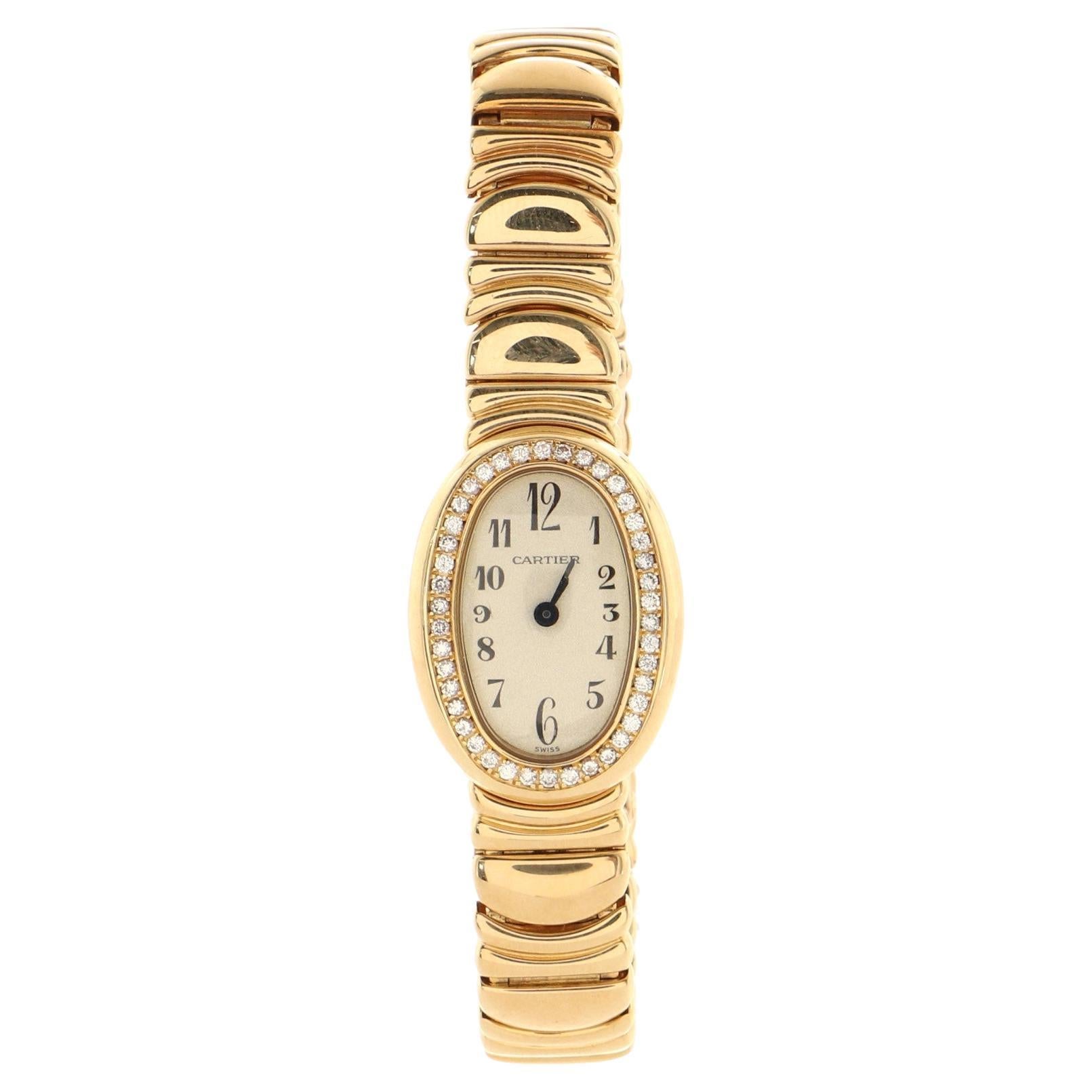 Cartier Baignoire Quartz Watch Yellow Gold with Diamond Bezel 18