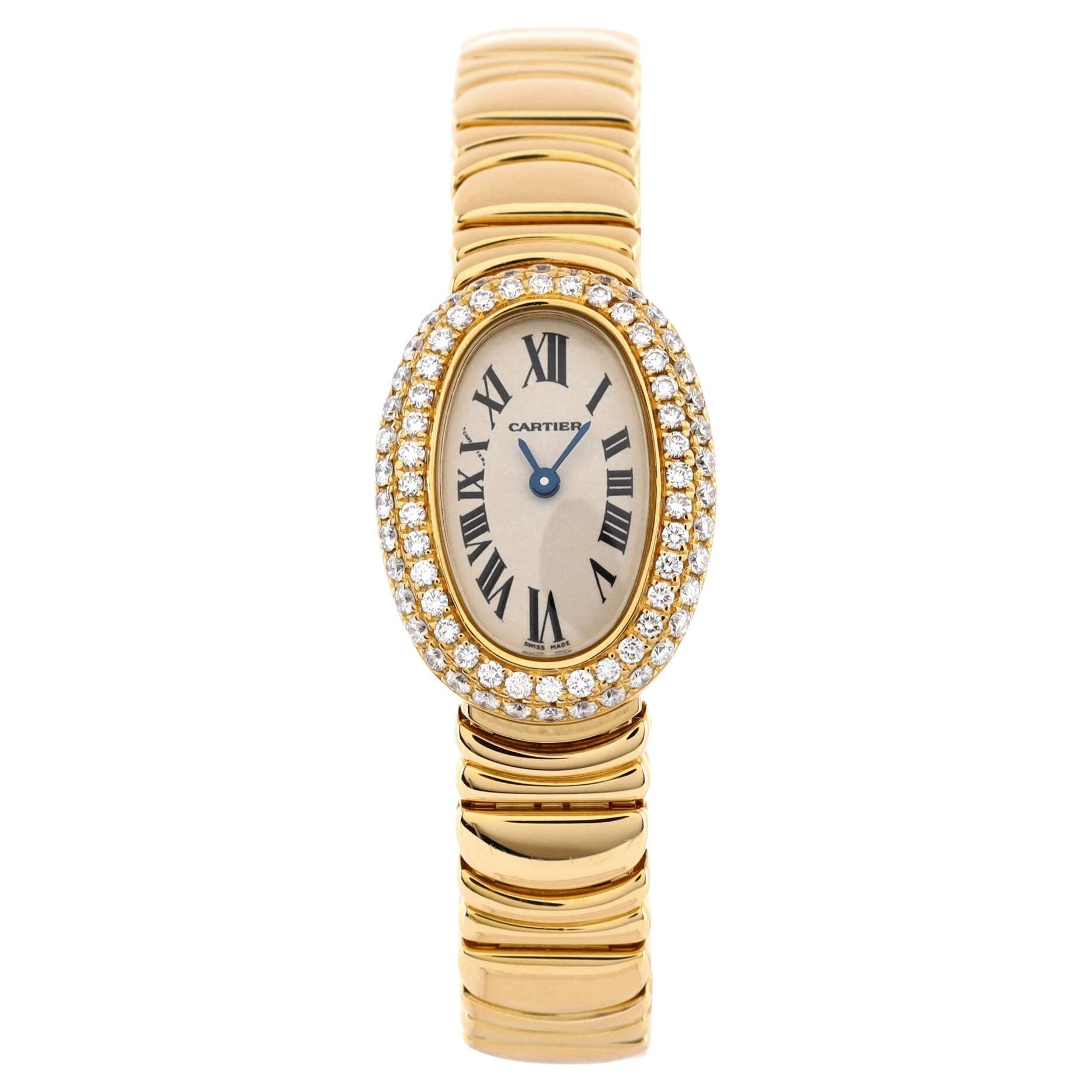 Cartier Baignoire Quartz Watch Yellow Gold with Two Row Diamond Bezel 18 