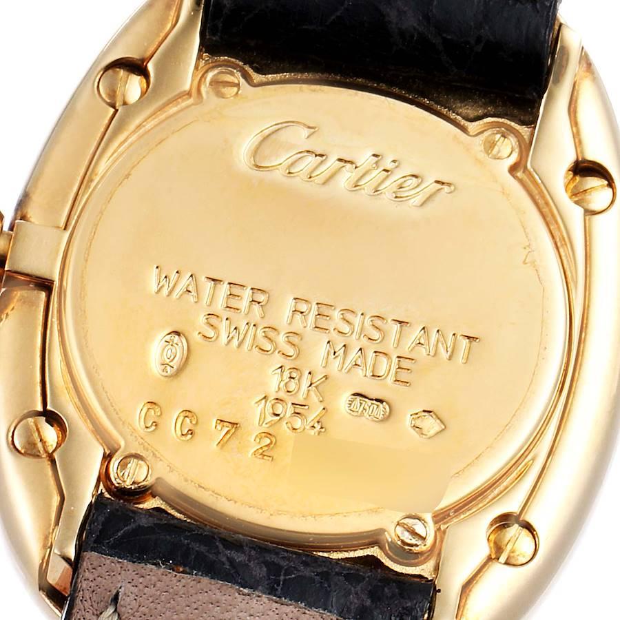 Cartier Baignoire Silver Dial Black Strap Yellow Gold Ladies Watch 1954 In Excellent Condition For Sale In Atlanta, GA