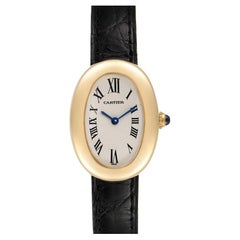 Cartier Baignoire Silver Dial Black Strap Yellow Gold Ladies Watch 1954