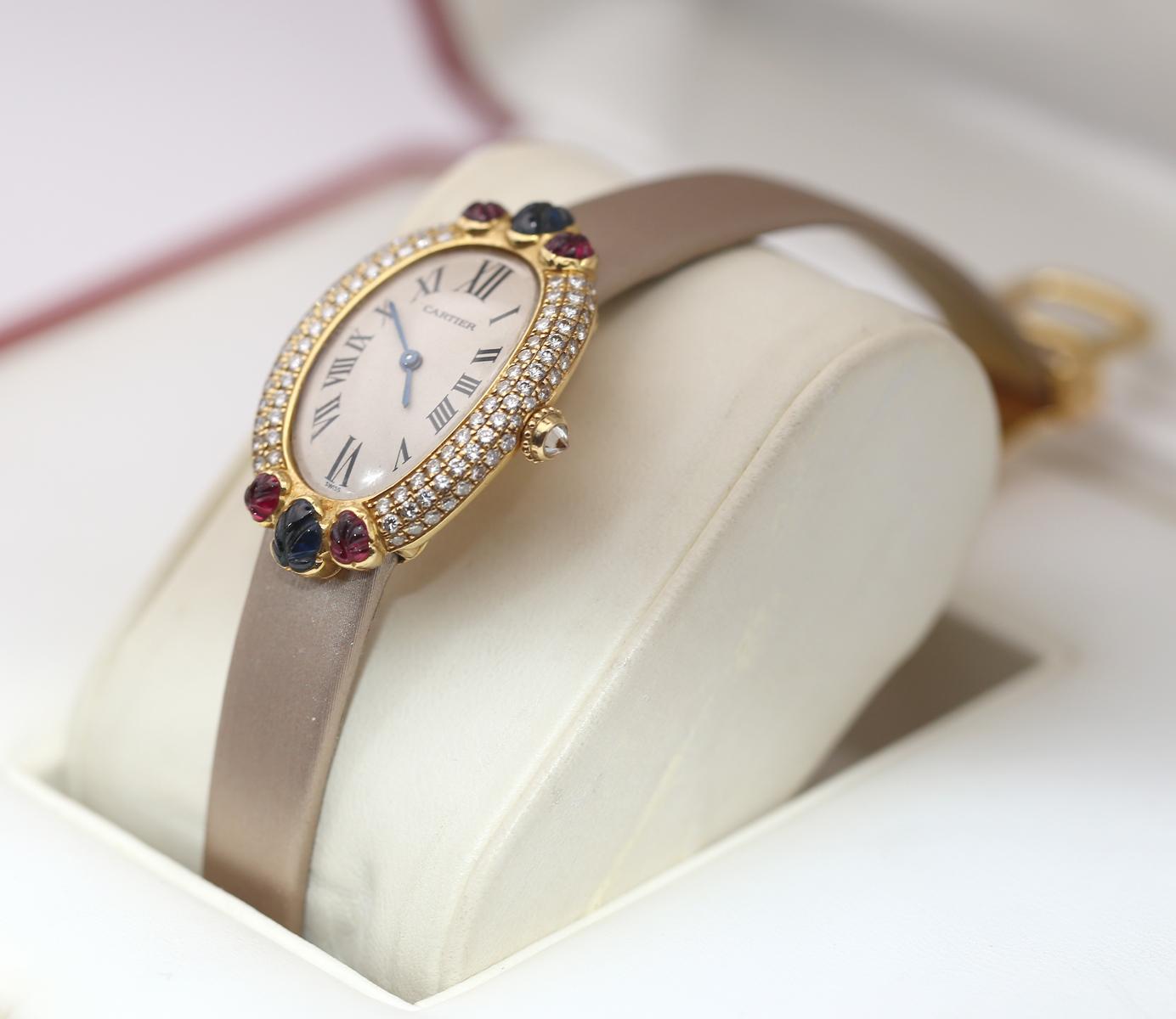 Cartier Baignoire Tutti Frutti, boîte limitée 18 carats, diamants, rubis et saphirs, 1990 Bon état à Herzelia, Tel Aviv