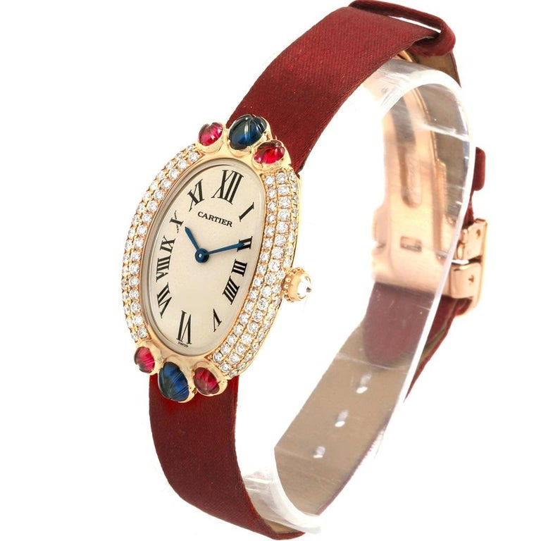 Cartier Baignoire Tutti Frutti Yellow Gold Ruby Sapphire Diamond Watch ...