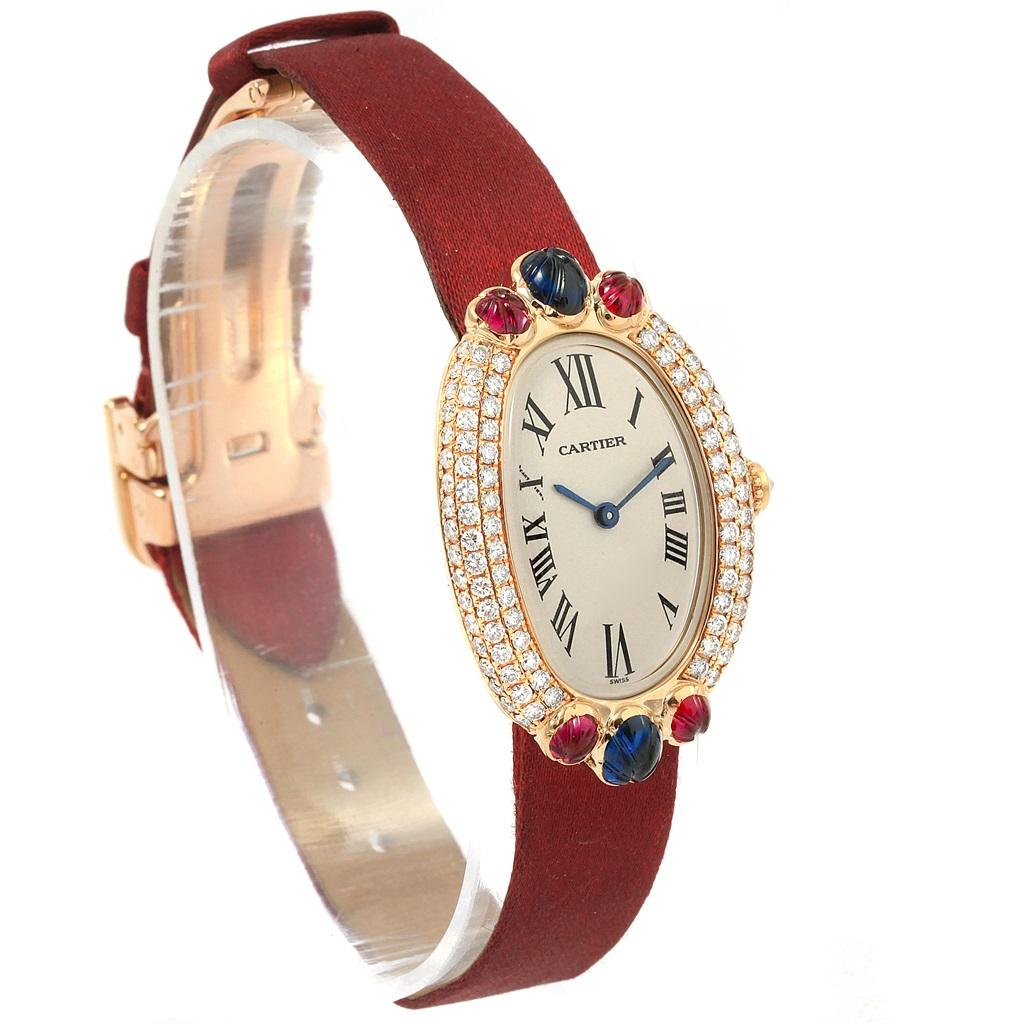 Cartier Baignoire Tutti Frutti Yellow Gold Ruby Sapphire Diamond Watch In Excellent Condition In Atlanta, GA