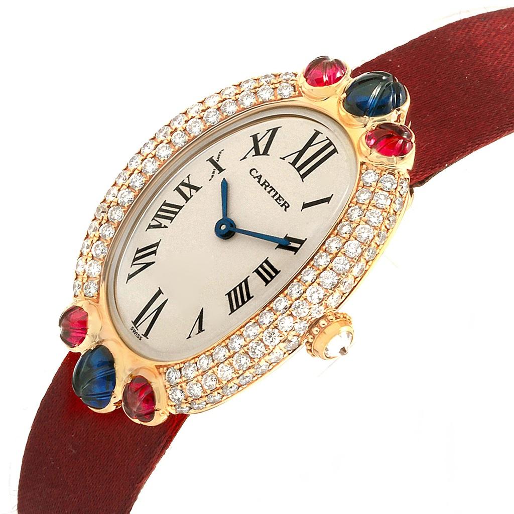 Women's Cartier Baignoire Tutti Frutti Yellow Gold Ruby Sapphire Diamond Watch