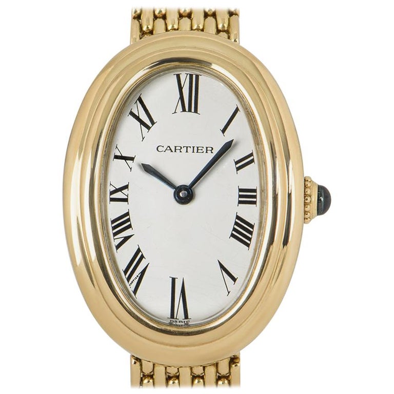Cartier Baignoire Vintage Ladies 18 Karat Yellow Gold Silver Dial at 1stDibs