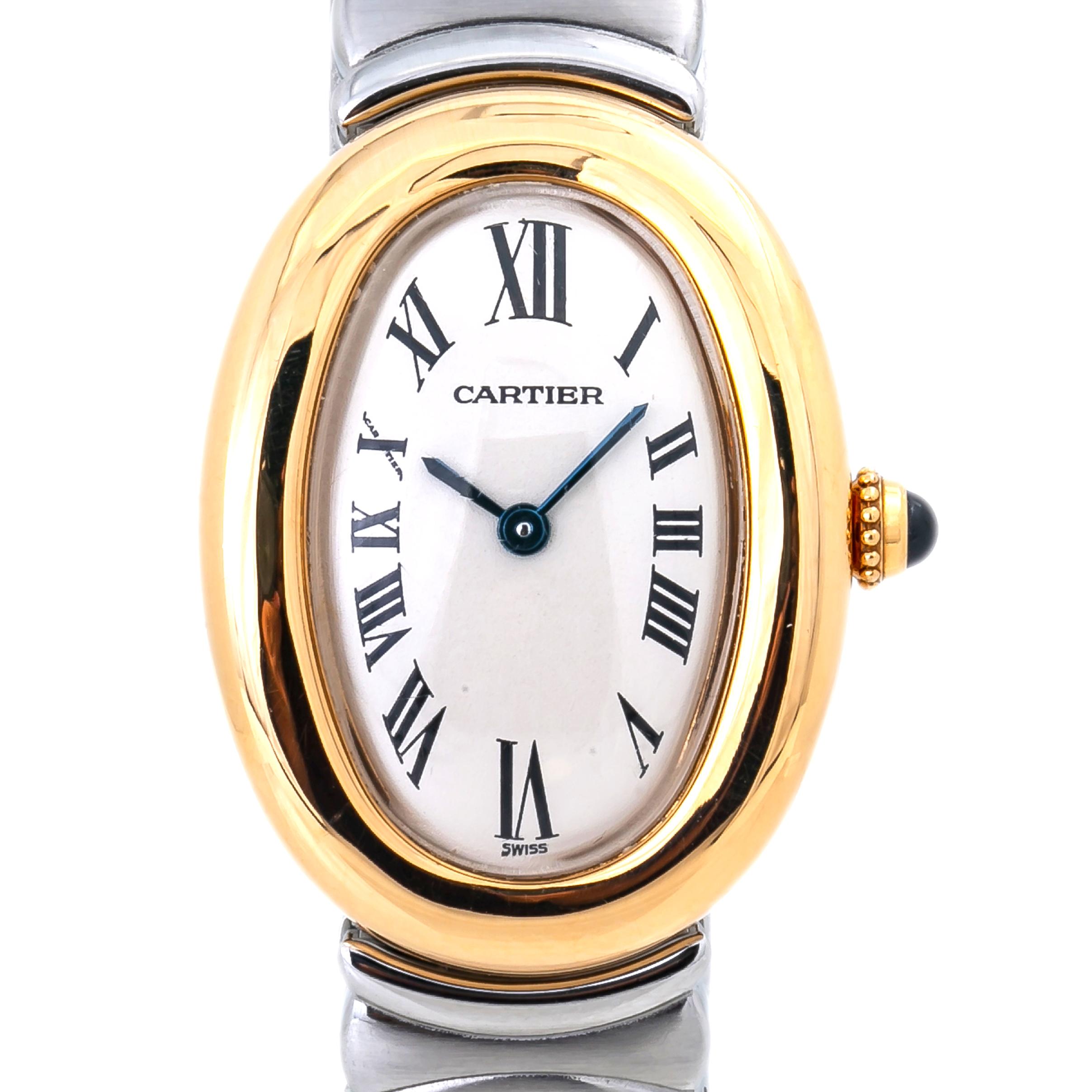 Cartier Baignoire W15045D8 Lady's Quartz Watch 18K Two Tone Off White Dial 23mm