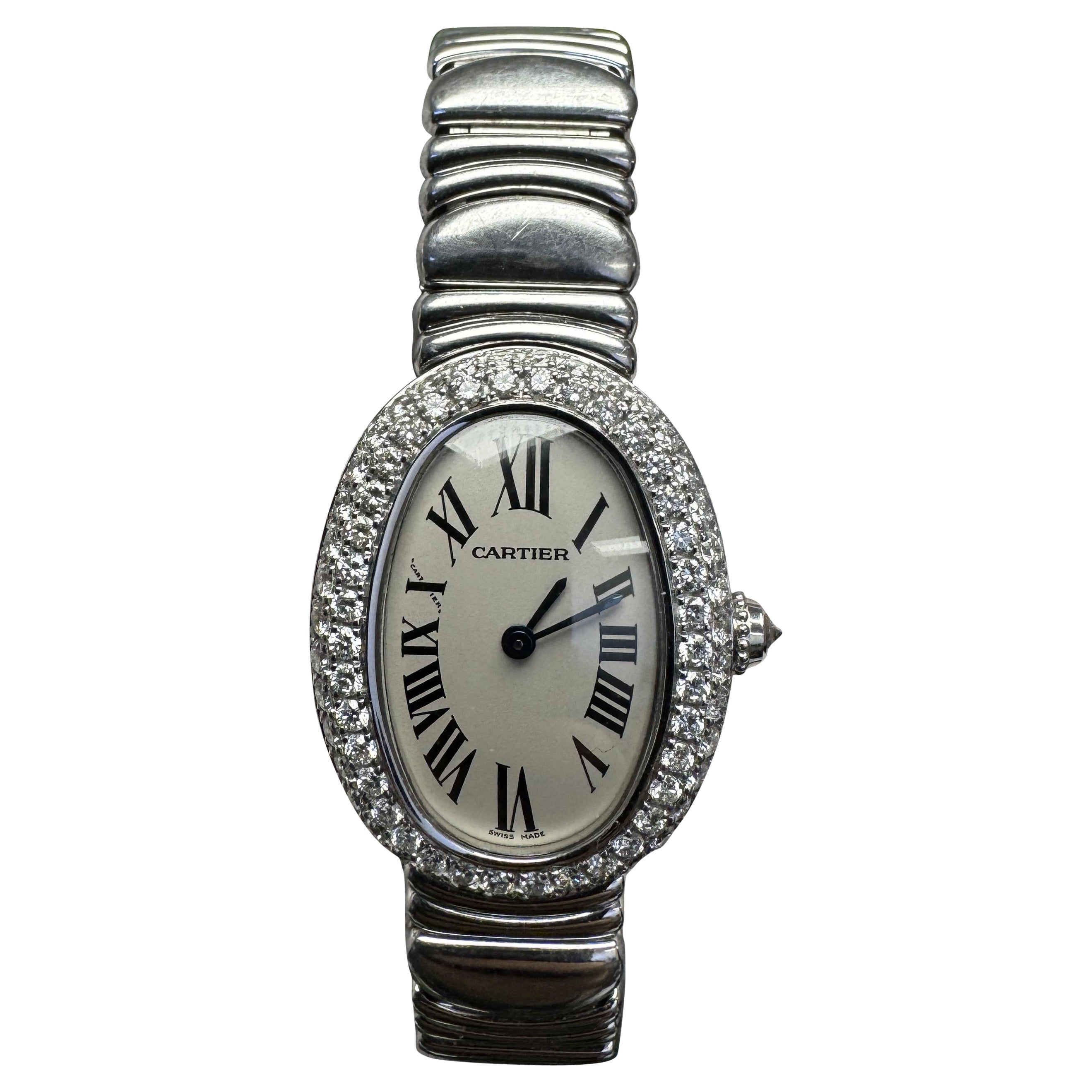 Reloj Cartier Baignoire W15133L2 18K blanco Bisel Diamante Mujer en venta