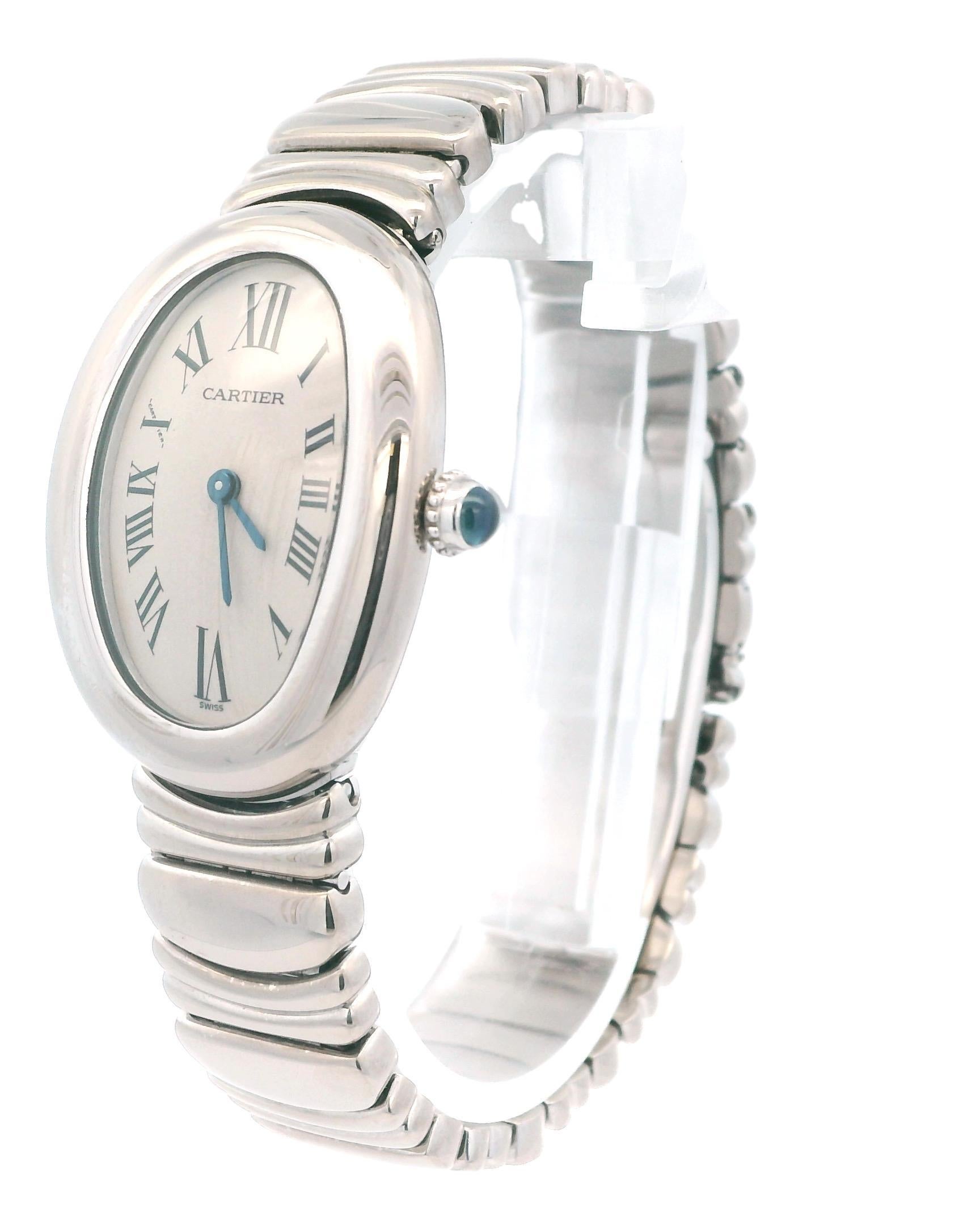 Cartier Baignoire W15133L2 18K White Gold Ladies Watch In Excellent Condition For Sale In Great Neck Plaza, NY