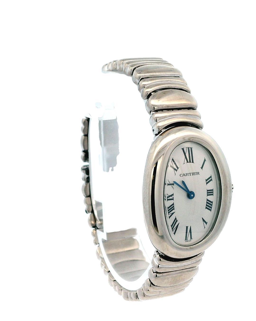 Cartier Baignoire W15133L2 18K white Ladies Watch In Excellent Condition For Sale In Great Neck Plaza, NY