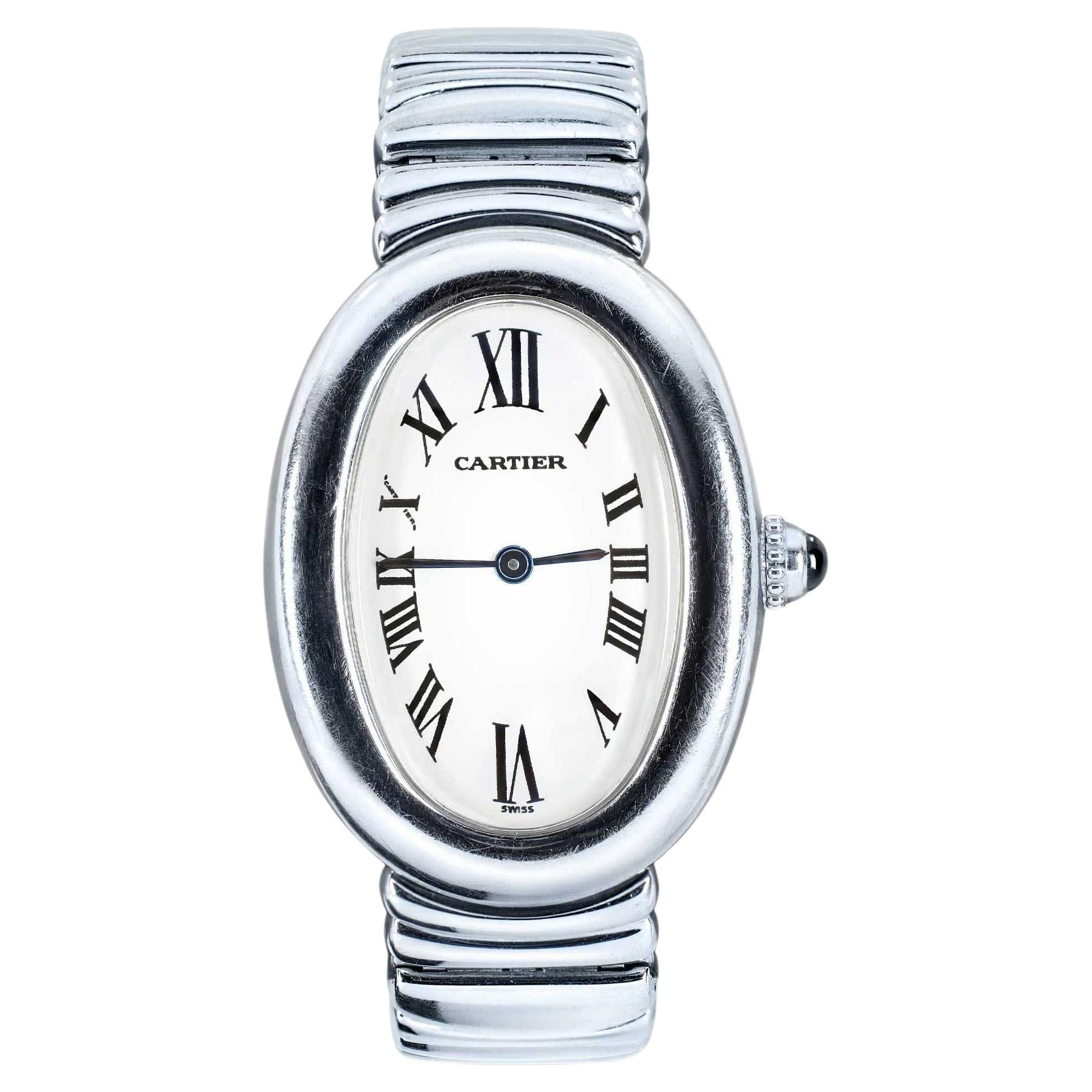 Cartier Baignoire W15133L2 Steel Quartz Ladies Watch Integrated Bracelet