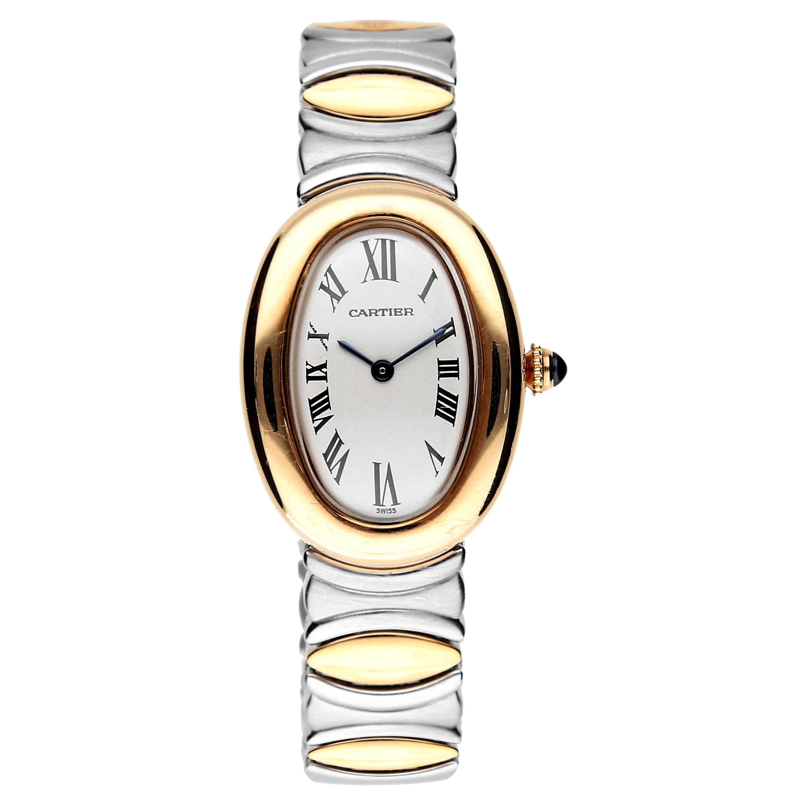 Cartier Baignoire Watch, 18 Kt Gold Case, Steel and Gold Bracelet