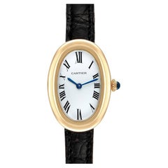 Cartier Baignoire White Dial Black Strap Yellow Gold Ladies Watch