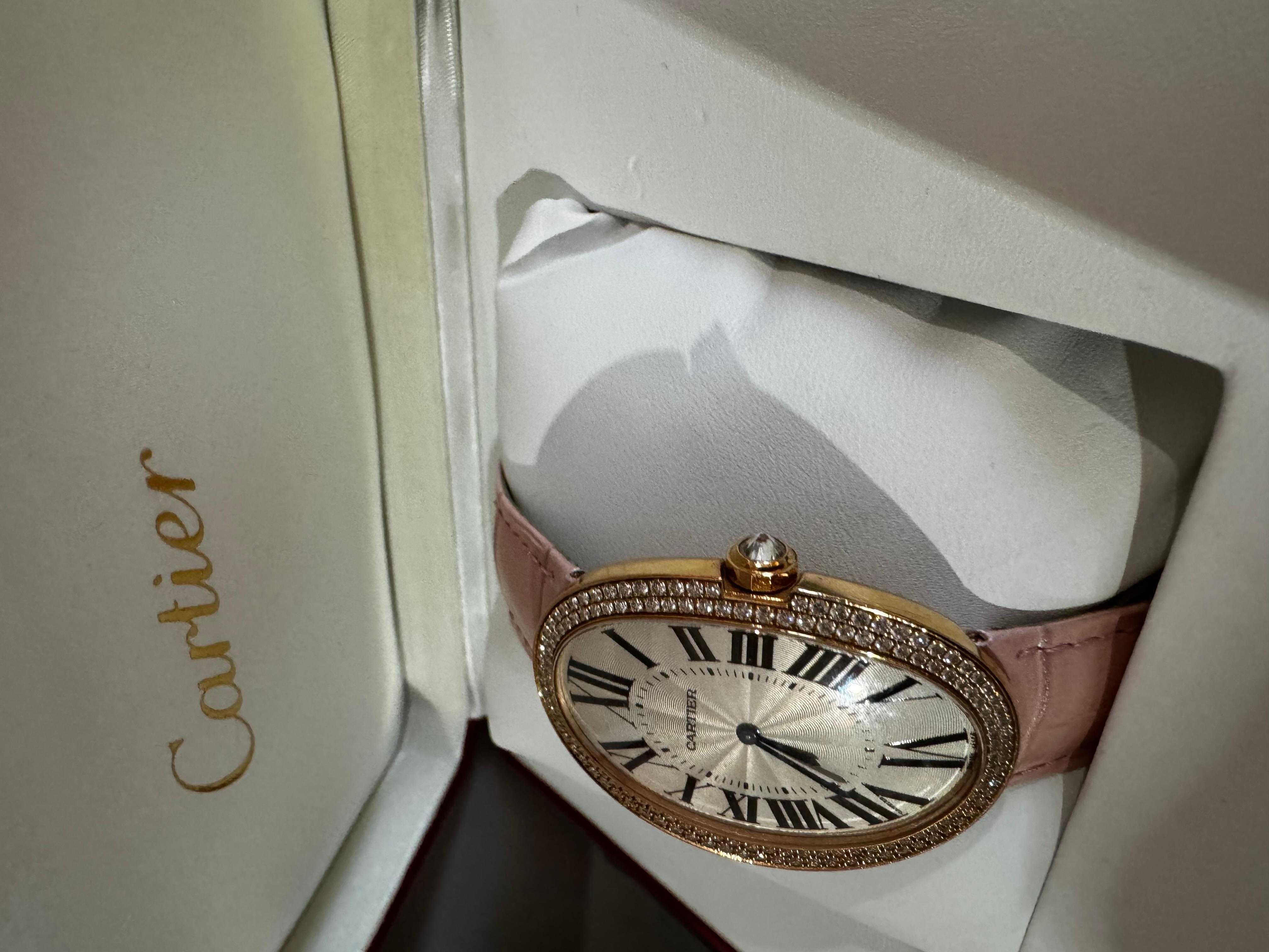 Art Nouveau Cartier Baignoire pink Gold Diamond Ladies Watch