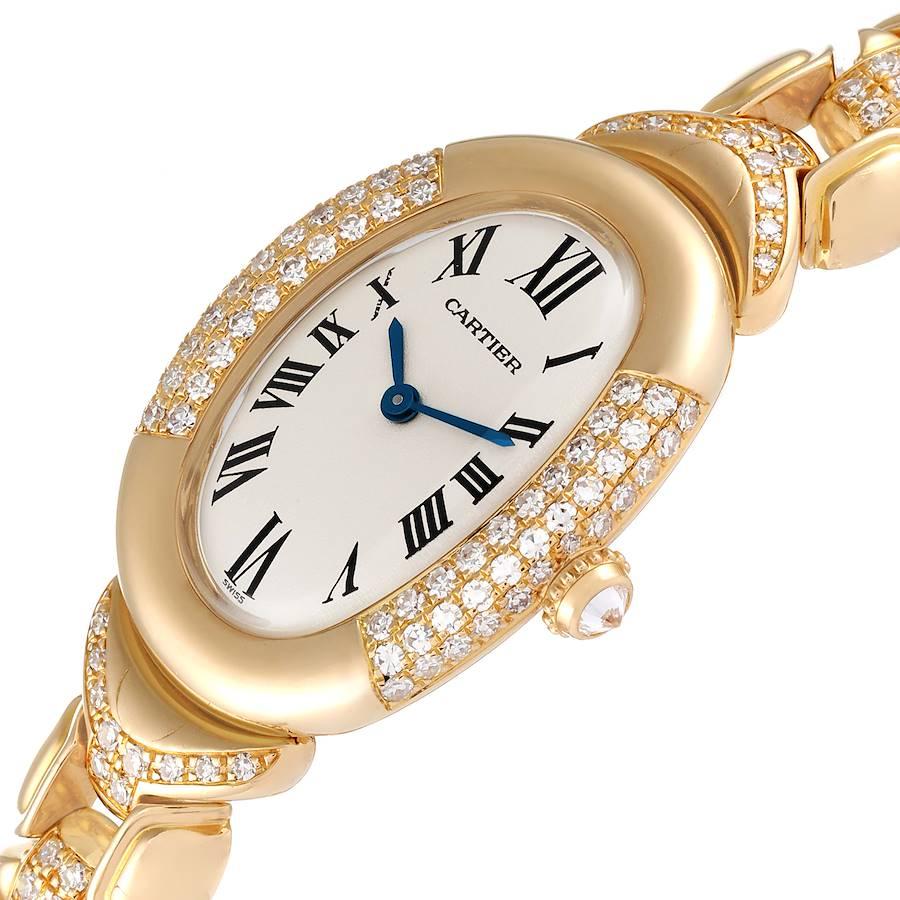 Cartier Baignoire Yellow Gold Silver Dial Diamond Ladies Watch 1812 In Excellent Condition In Atlanta, GA