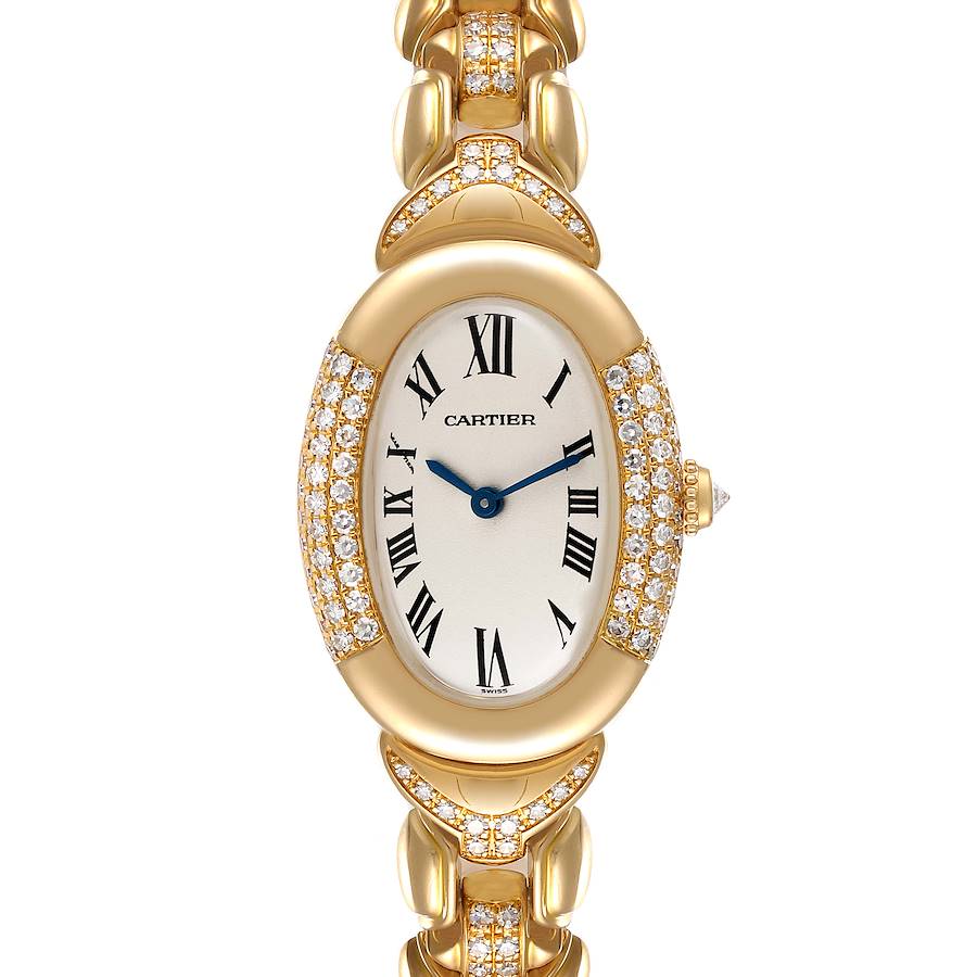 Cartier Baignoire Yellow Gold Silver Dial Diamond Ladies Watch 1812