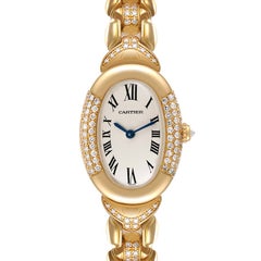 Cartier Baignoire Damenuhr 1812, Gelbgold Silber Zifferblatt Diamant
