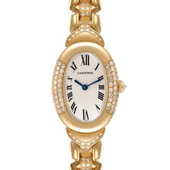 Cartier Baignoire Yellow Gold Silver Dial Diamond Ladies Watch 1812