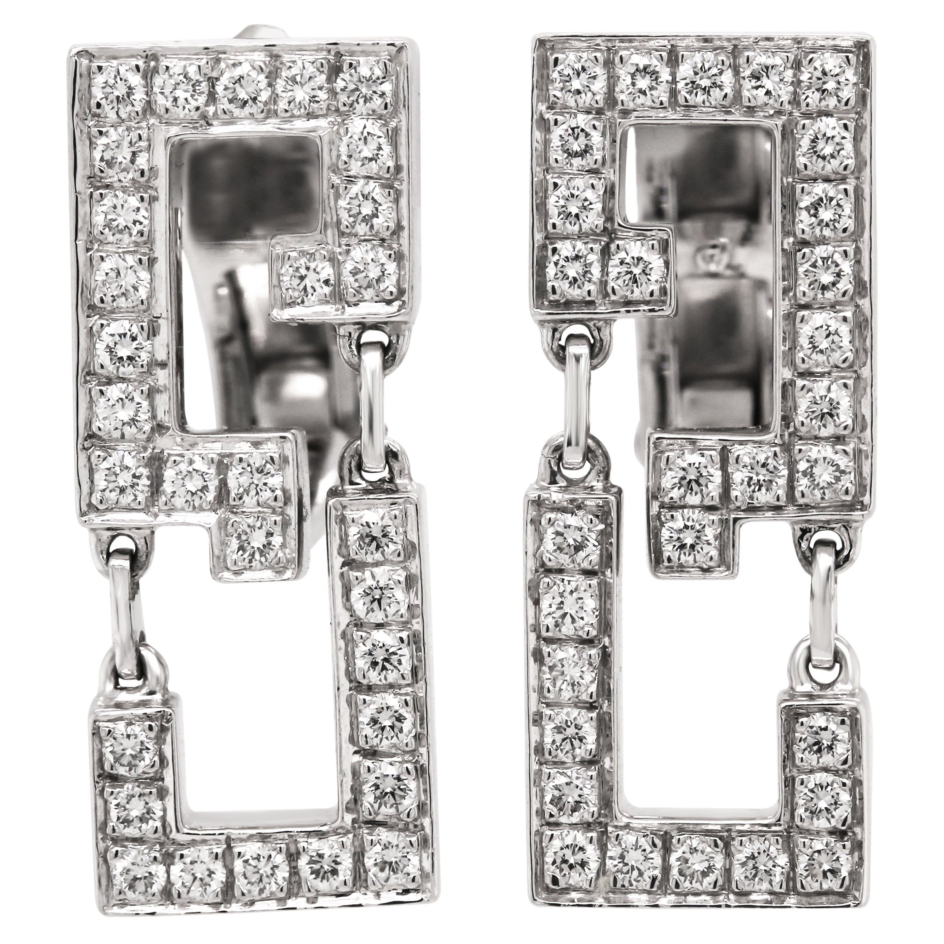 Cartier Baiser Du Dragon 18 Karat White Gold Diamond Dangle Earrings For Sale