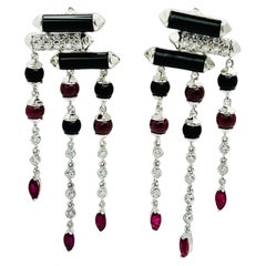 CARTIER Baiser Du Dragon 18K White Gold Black Onyx Ruby Diamond Dangle Earrings